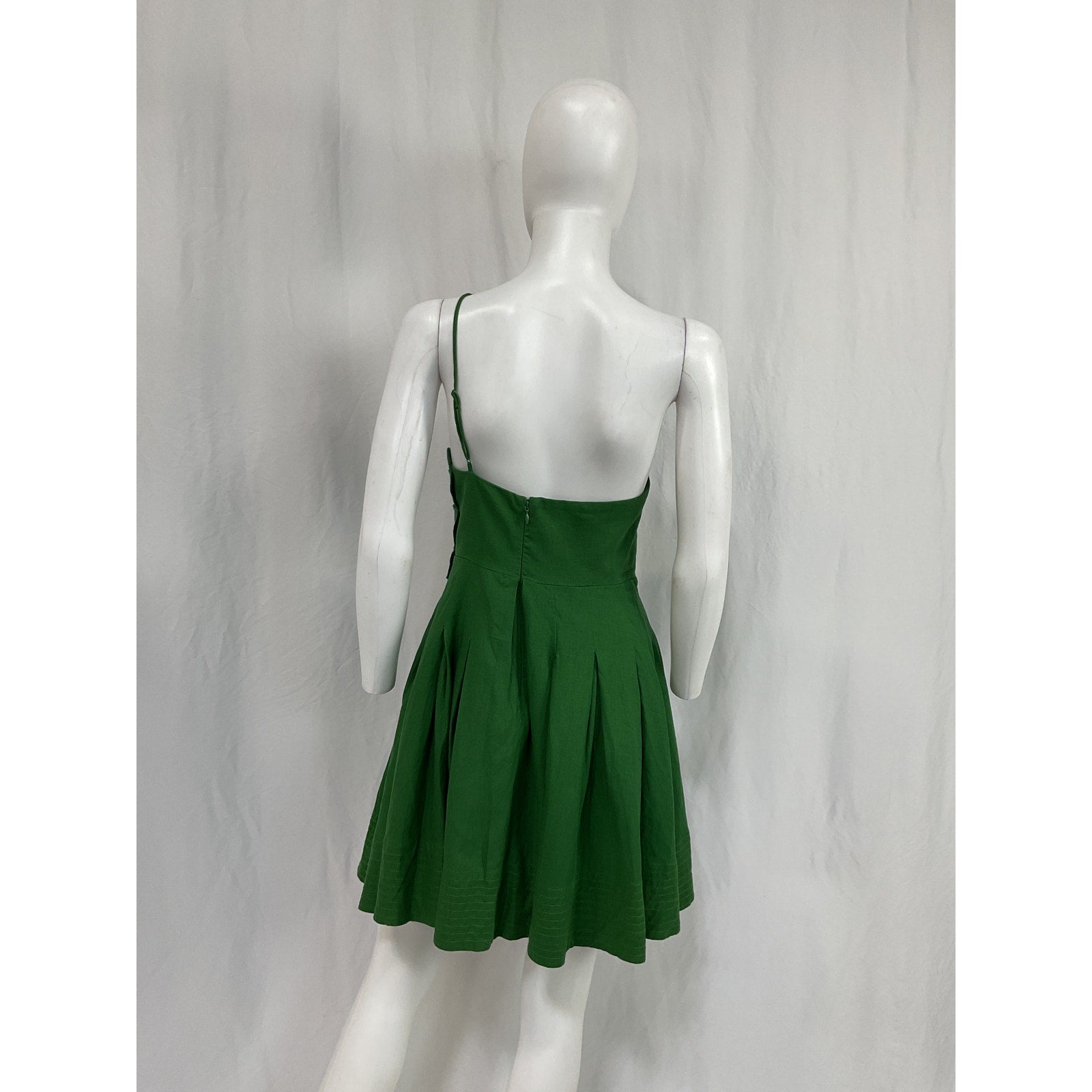 Farm Rio 'Lea' Green Linen One-Shoulder Pleated Mini Dress Size XS