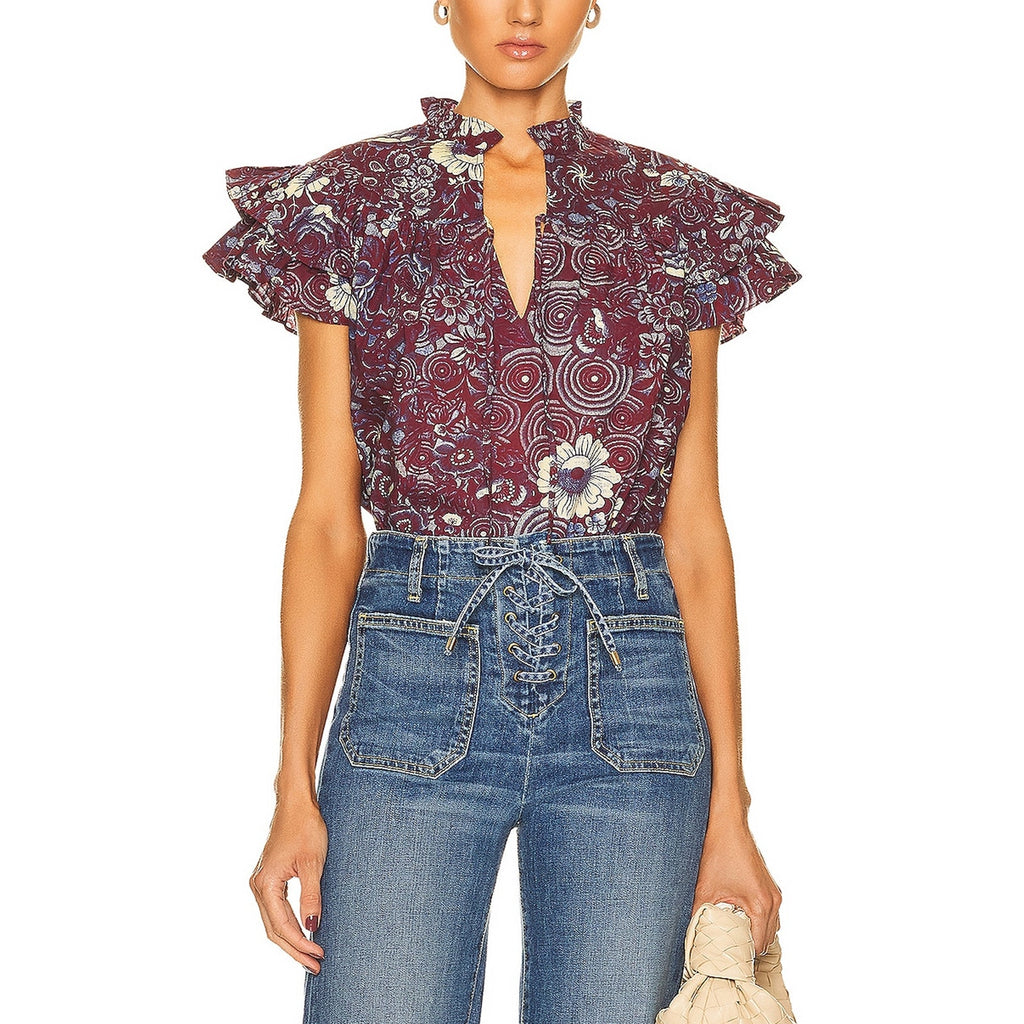 Ulla Johnson 'Letty' Red Poplin Top Size 2