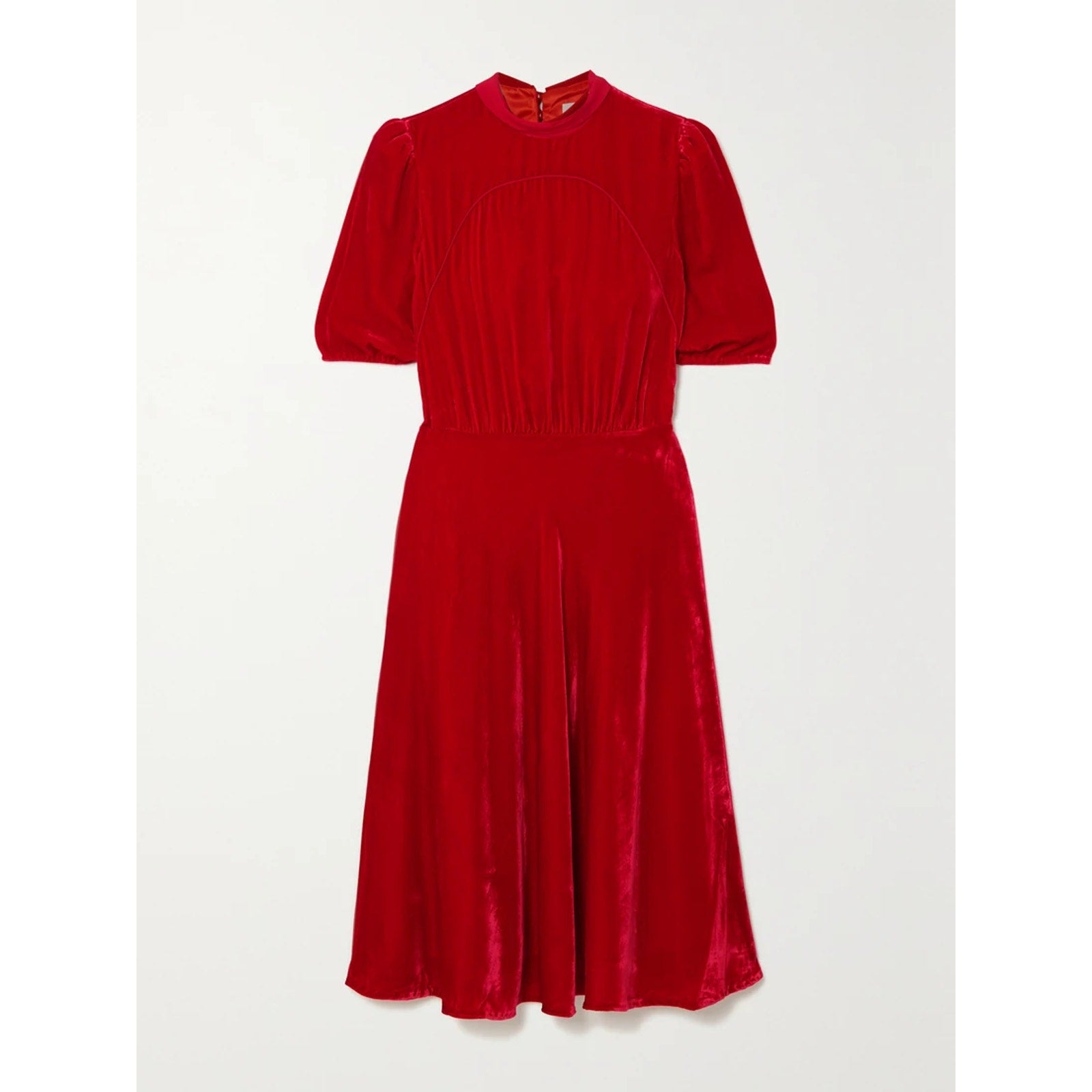 Saloni 'Dahila' Red Silk Chiffon-Trimmed Velvet Midi Dress Size 6 - NWT