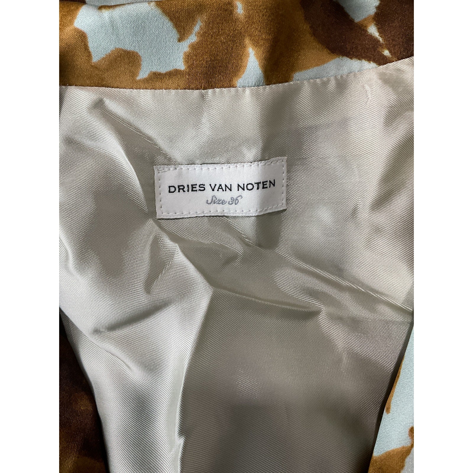 Dries Van Noten Belted Printed 'Charmeuse' Brown Viscose Midi Dress Size 36