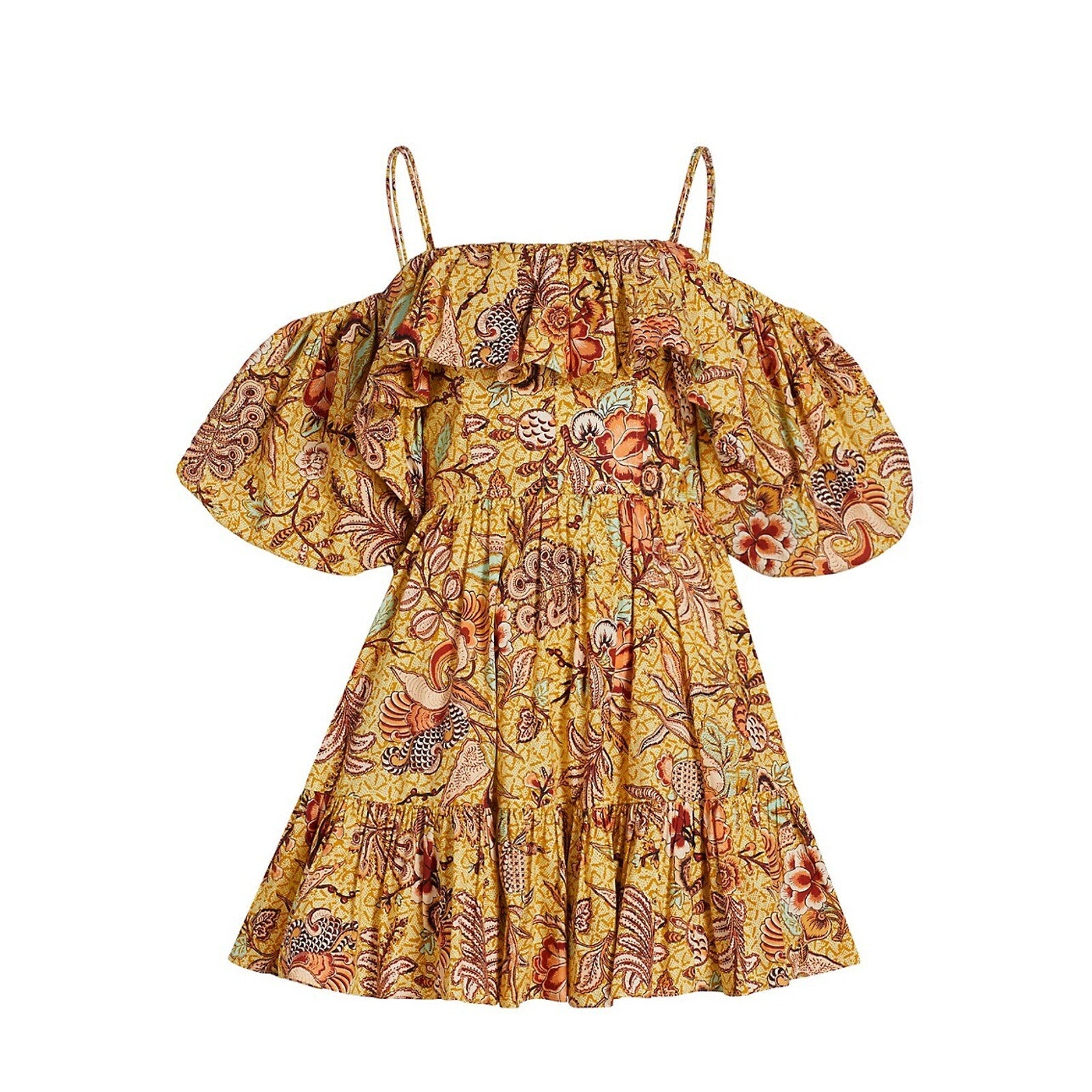 Ulla Johnson 'Lila' Yellow Cotton Off-The-Shoulder Cotton Mini Dress Size 4