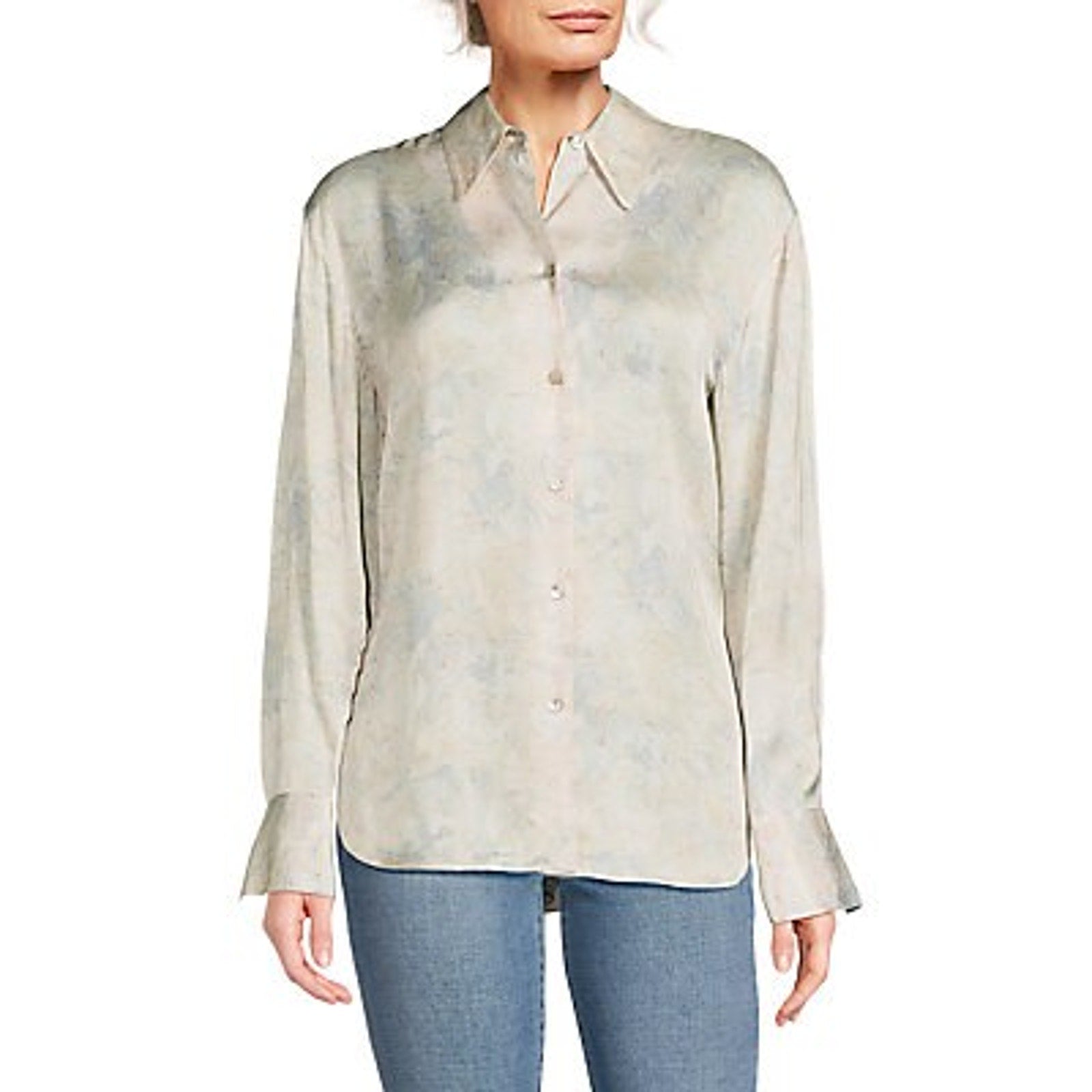 Vince 'Relaxed' Blue Long Sleeve Marbled Blouse Size S