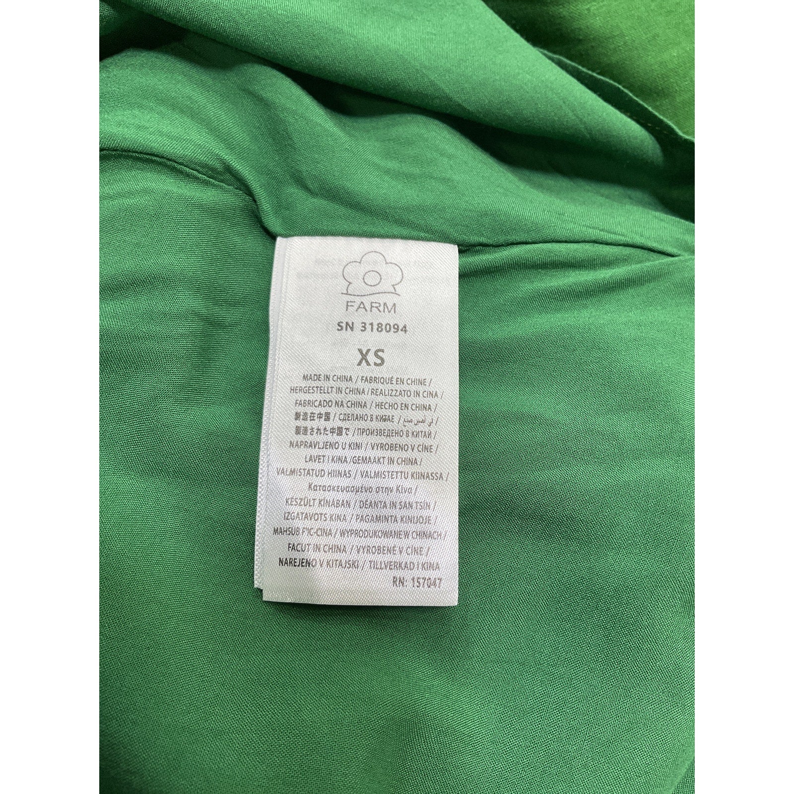 Farm Rio 'Lea' Green Linen One-Shoulder Pleated Mini Dress Size XS