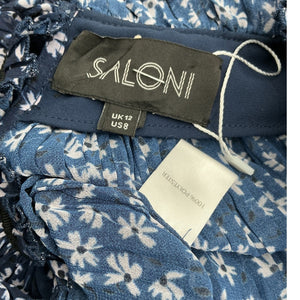 Saloni Pleated Blue Mock Neck Blouse Size 8