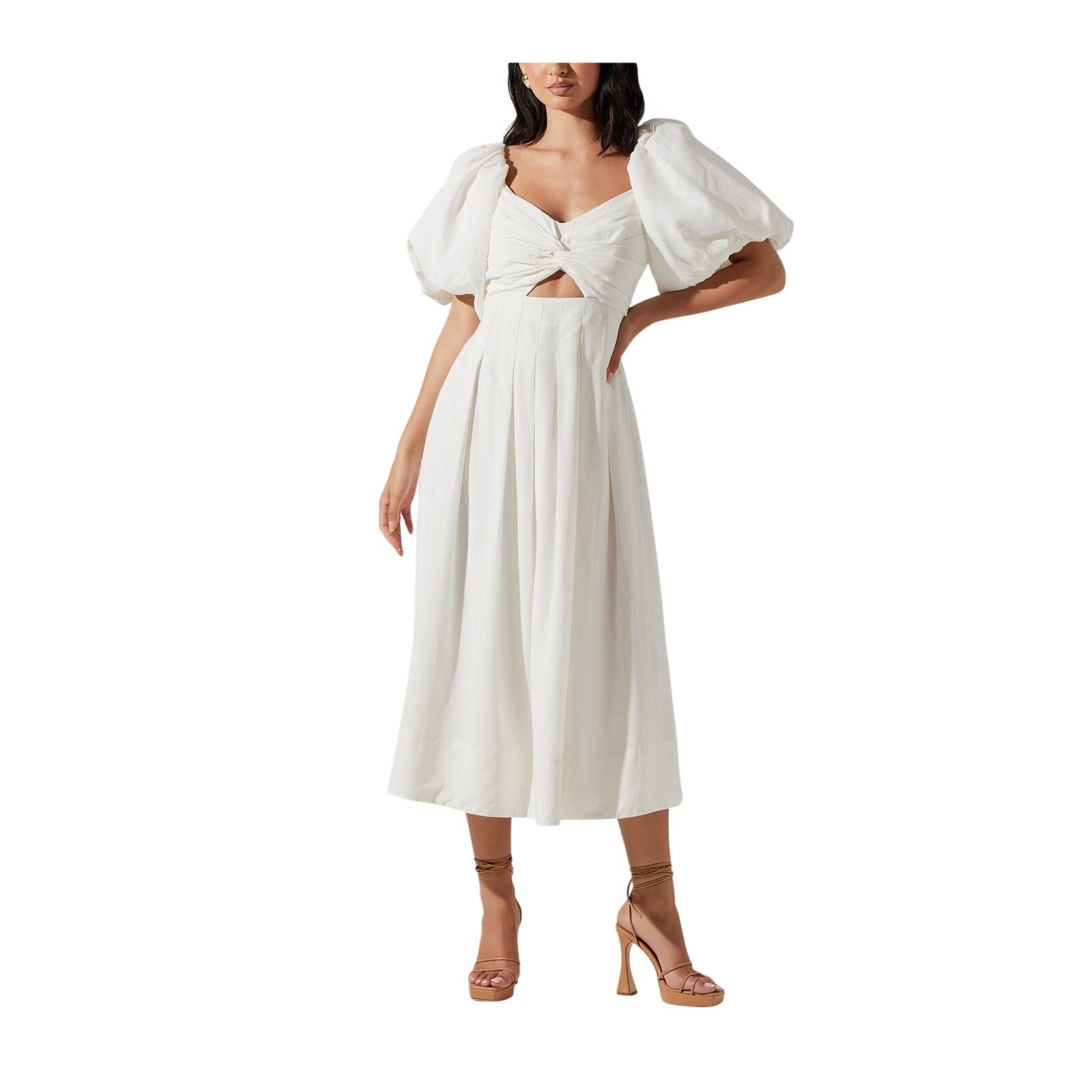 Astr The Label 'Serilda' White Puff Sleeve Midi Dress Size S