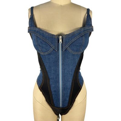 Mugler Structured Blue Corset Bodysuit Size 36 EU / US 4