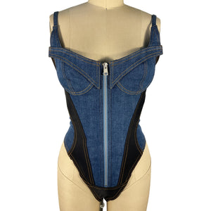 Mugler Structured Blue Corset Bodysuit Size 36 EU / US 4