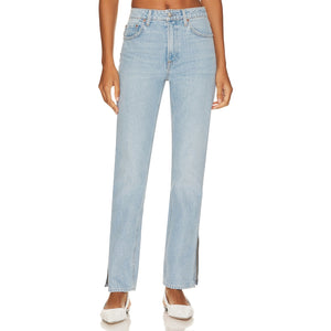 Grlfrnd Classic Blue Harlow Petite High Rise Boot With Slit Hem Denim Jeans Size 24