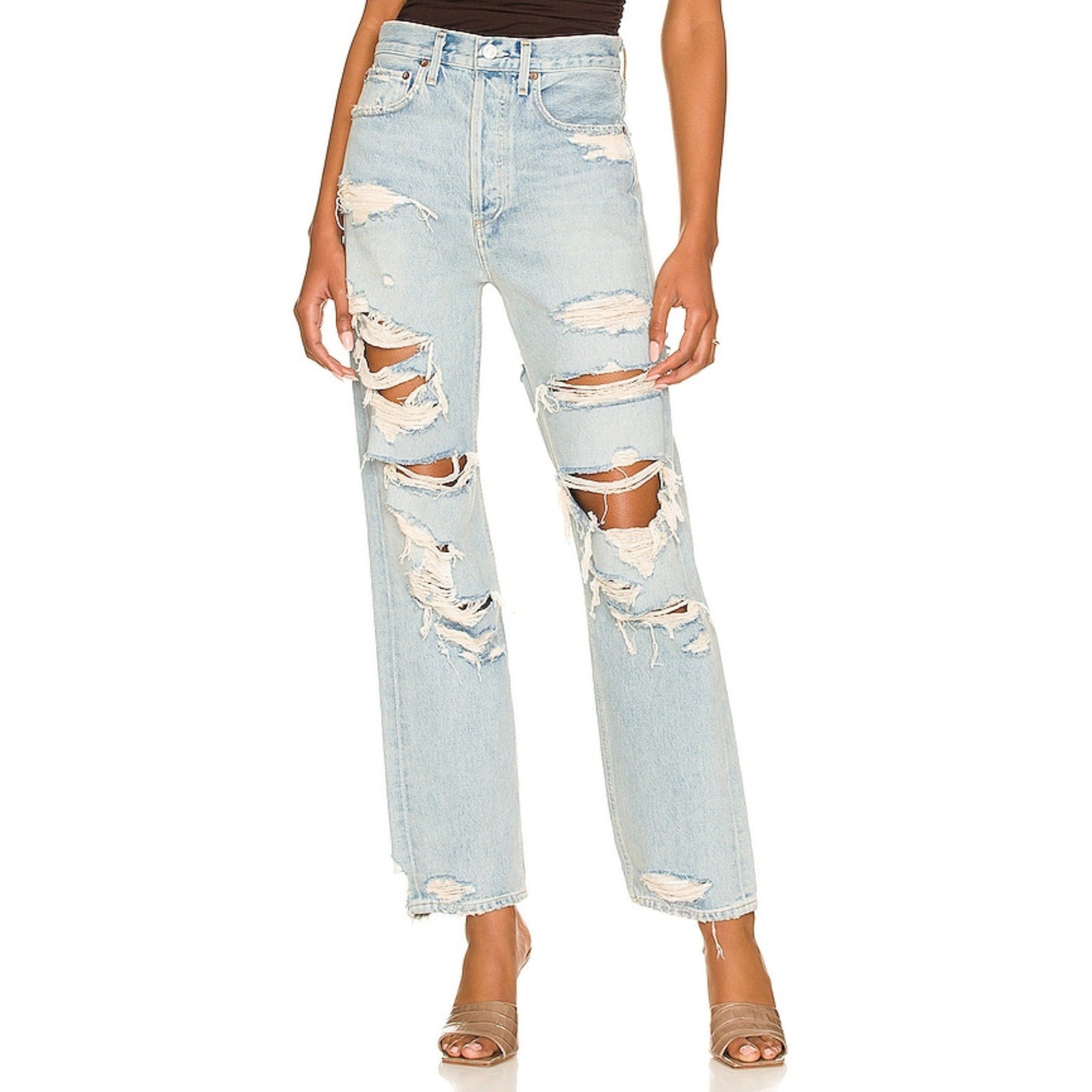 Agolde 90'S Blue Cotton Mid Rise Loose Jean Size 27