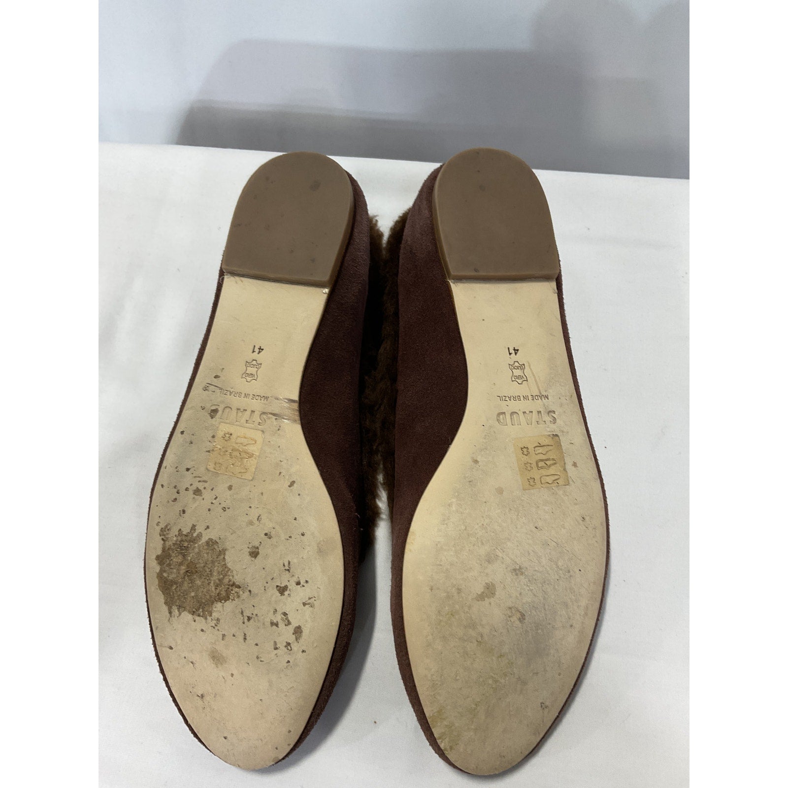 Staud 'Alba' Brown Suede Faux Fur Trim Ballet Flats Size 11