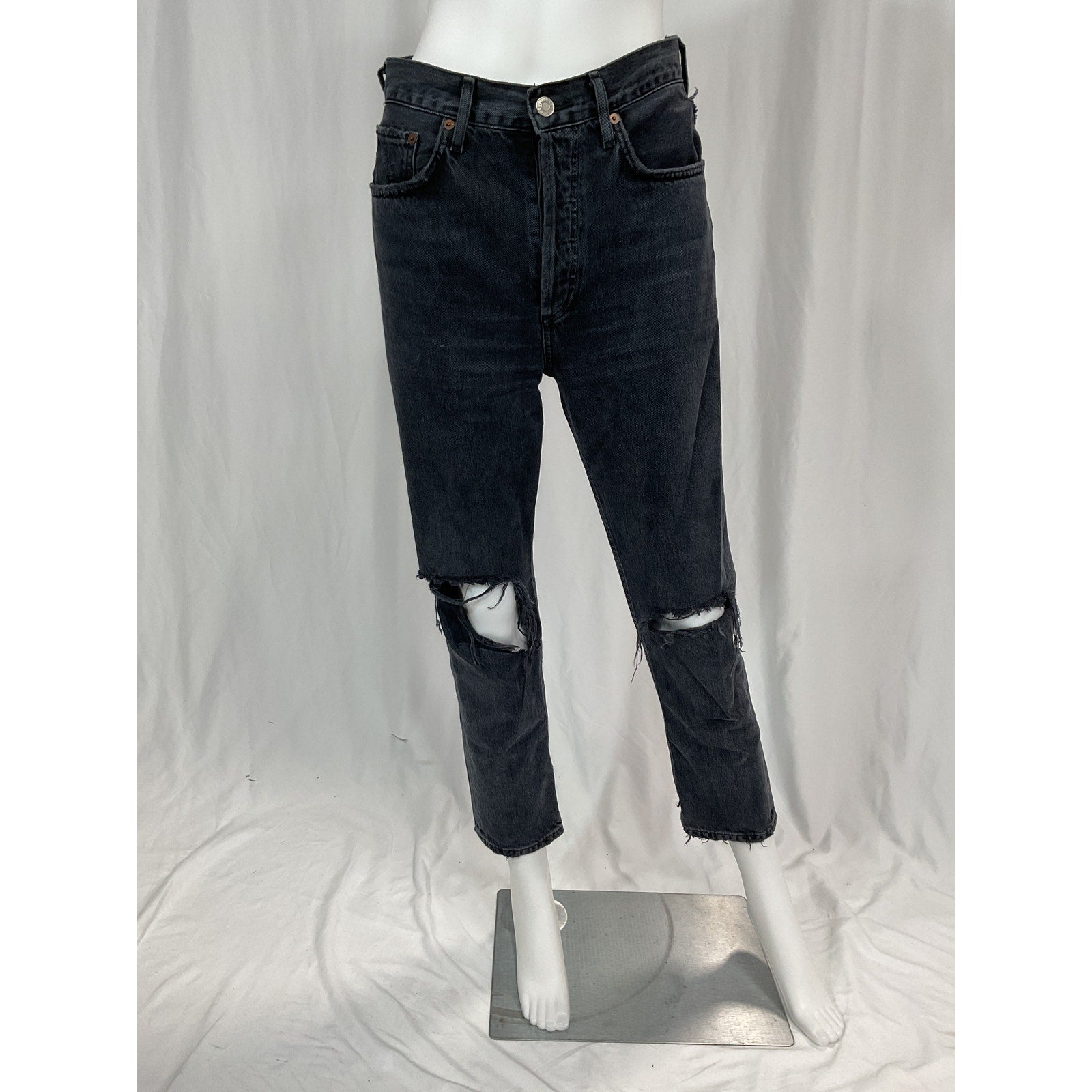 Agolde 'Riley' Black High Rise Straight Crop Denim Jean Size 25