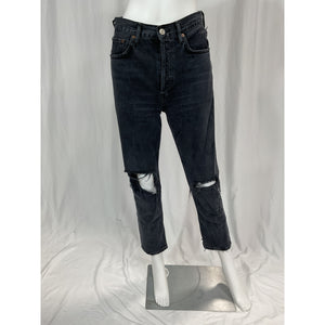 Agolde 'Riley' Black High Rise Straight Crop Denim Jean Size 25
