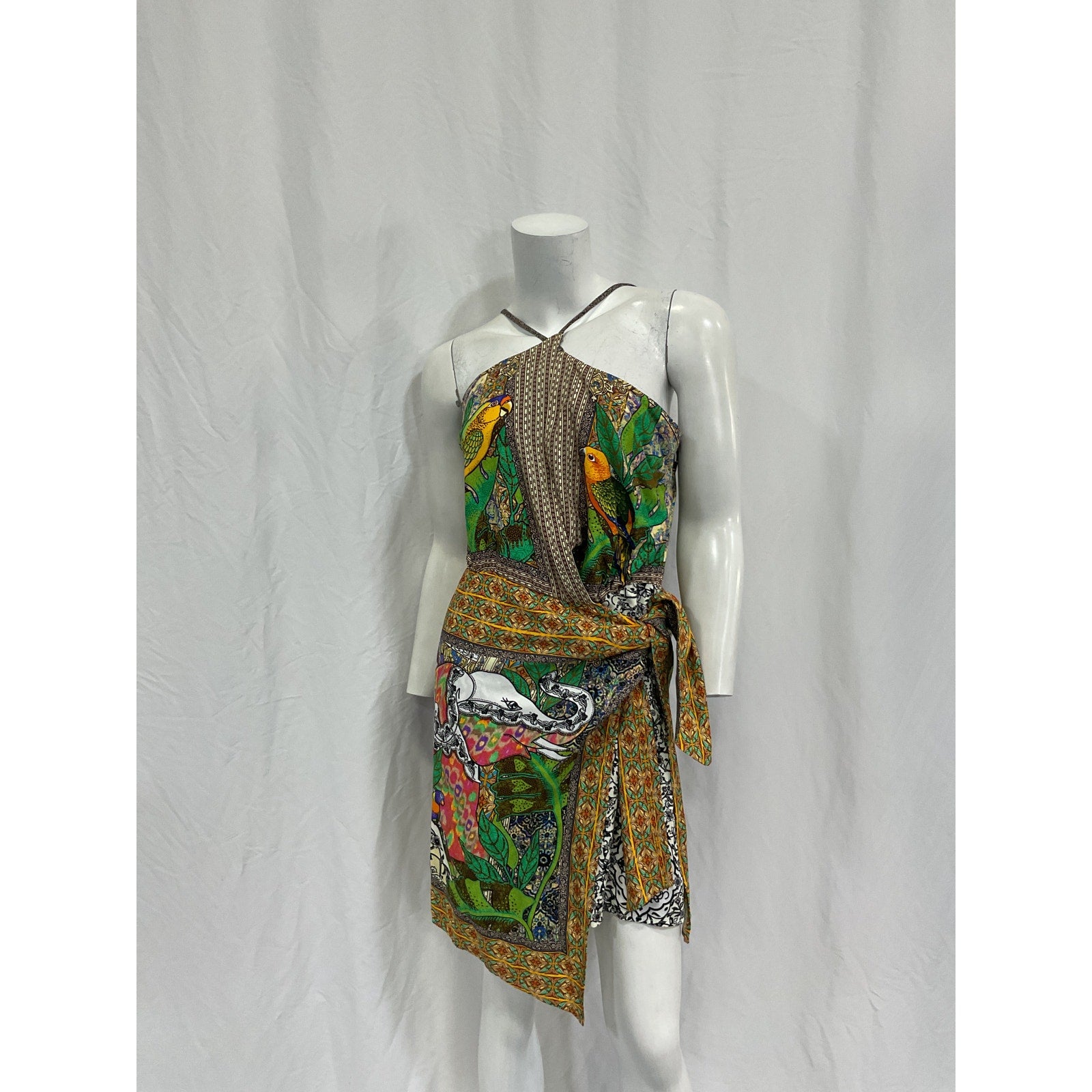 Farm Rio 'Gayatri' Green Lenzing Halter Neck Mini Dress Size XS