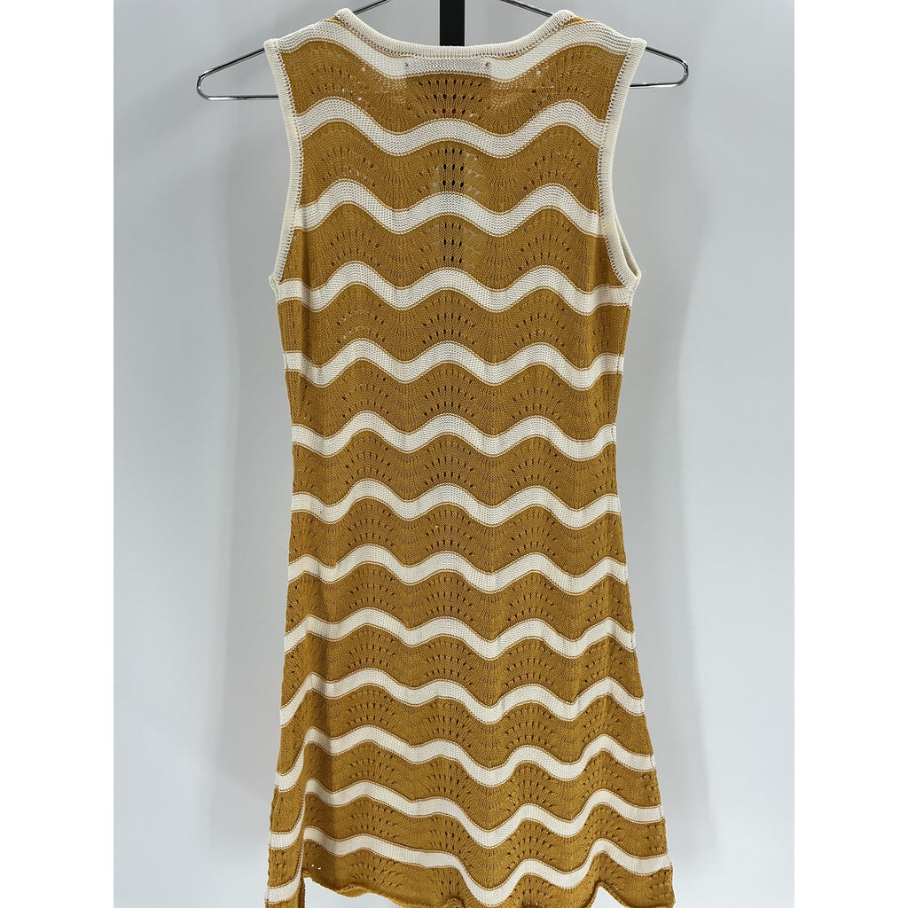 La Doublej 'Wavy' Tan Cotton Crochet Mini Dress Size XS