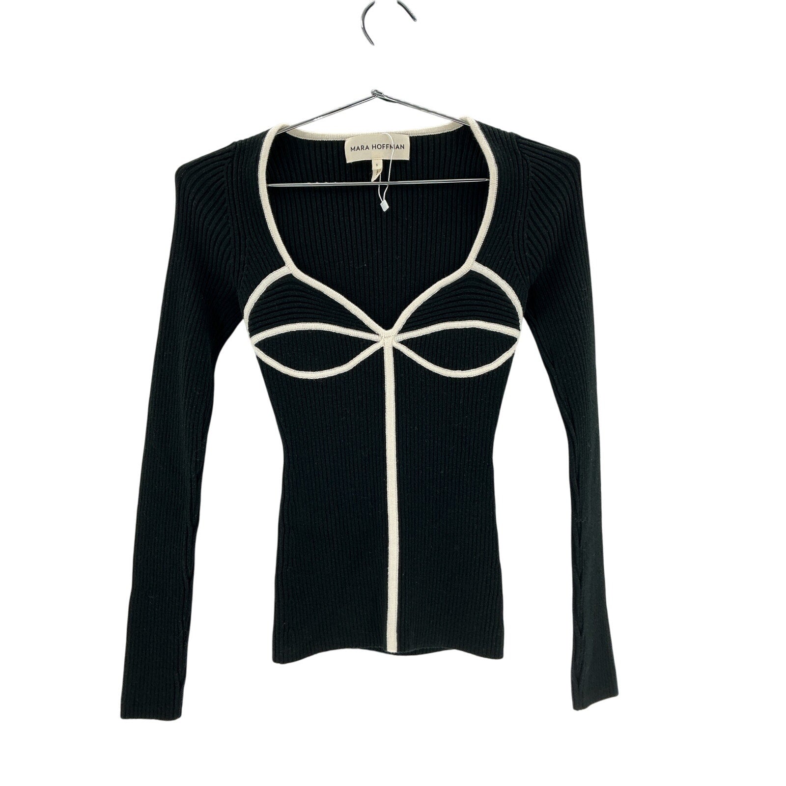 Mara Hoffman + Net Sustain 'Naida' Black Ribbed Stretch Organic Cotton-Blend Sweater Size S