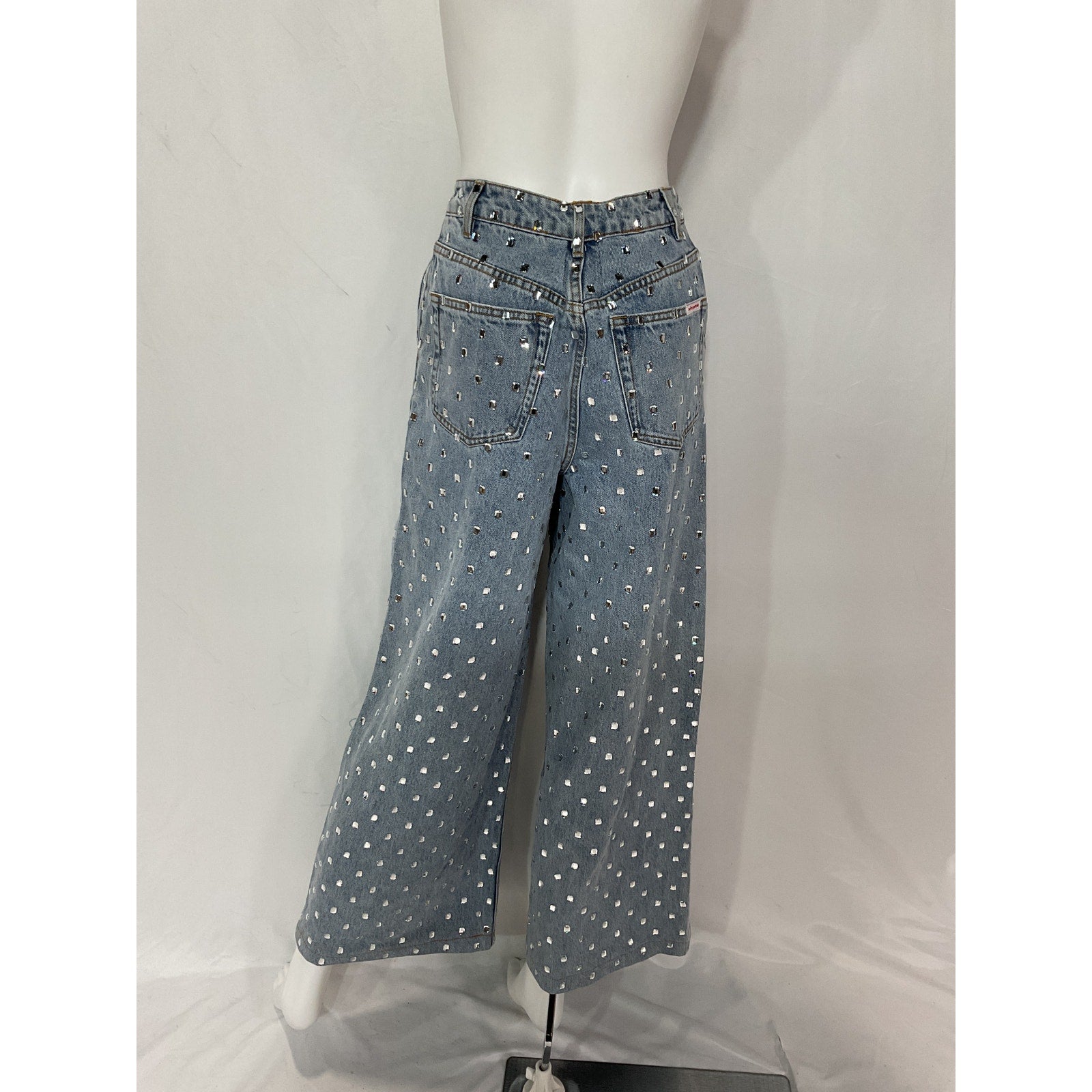 Self-Portrait 'Square' Blue Embellished Rhinestone Wide Leg Denim Jean Size 26