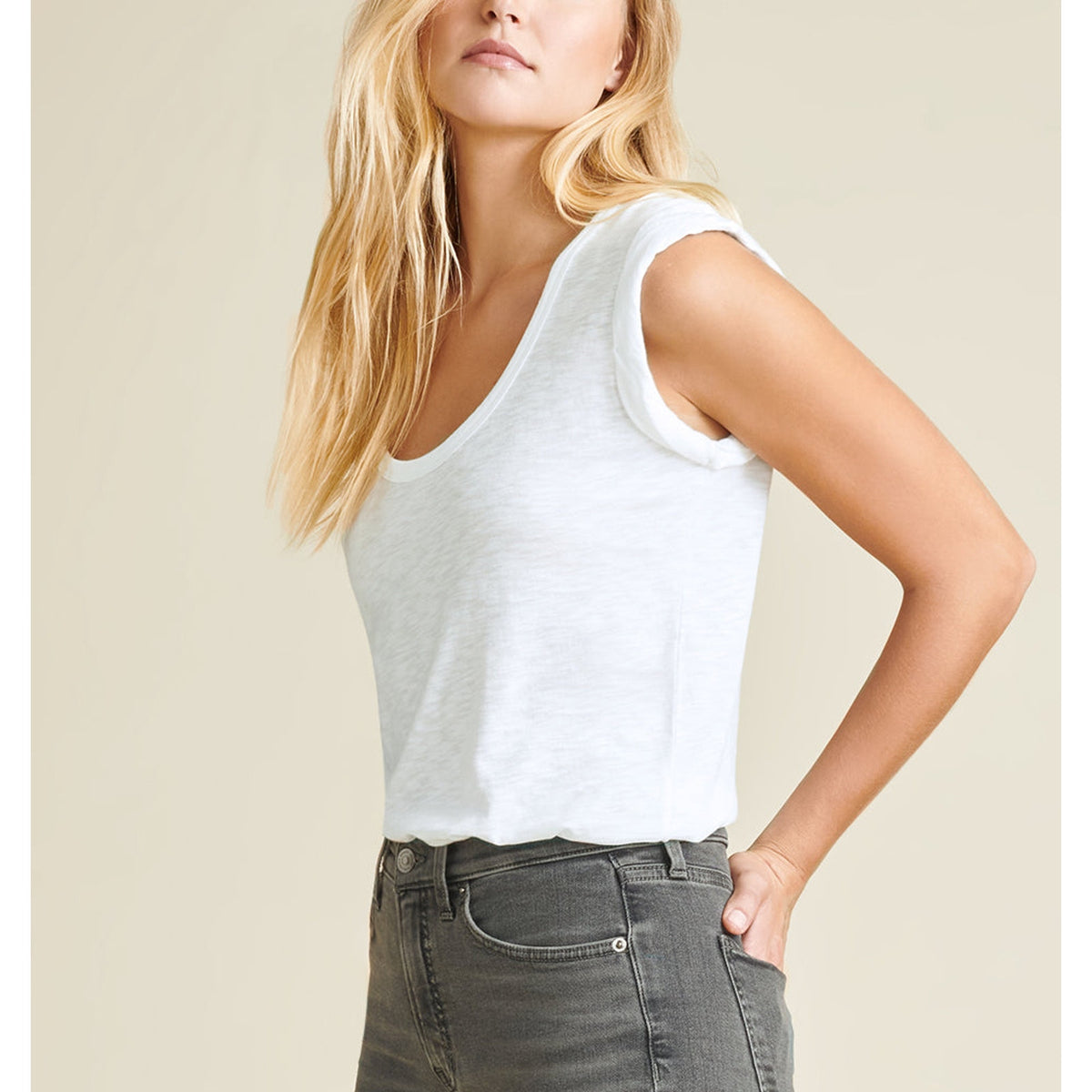 Veronica Beard 'Arion' White Cotton Muscle Tee Size S