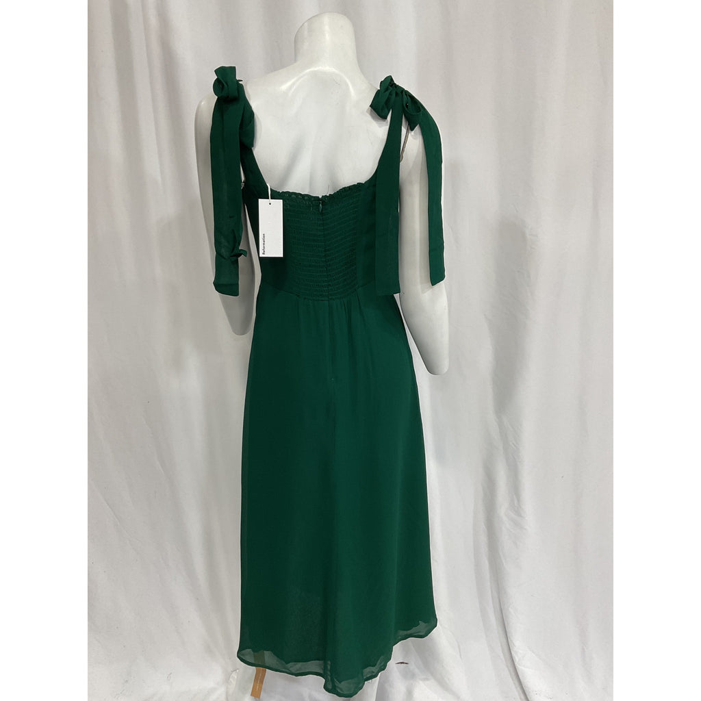 Reformation 'Twilight' Green Tie Shoulder Square Neck Midi Dress Size 2 - NWT