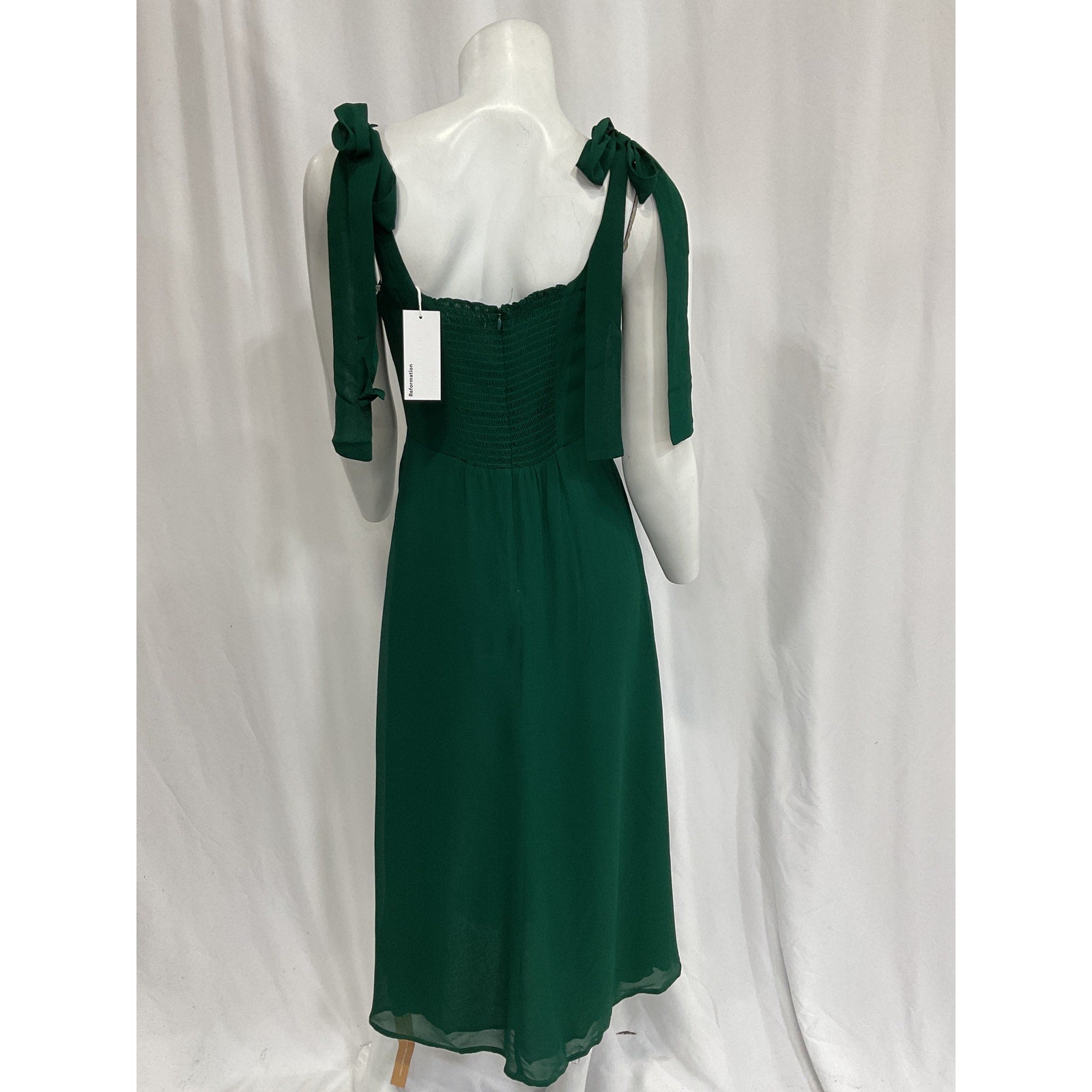 Reformation 'Twilight' Green Tie Shoulder Square Neck Midi Dress Size 2 - NWT