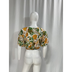Farm Rio Green 'Biriba' Cropped Round Neck Blouse Top Size XS