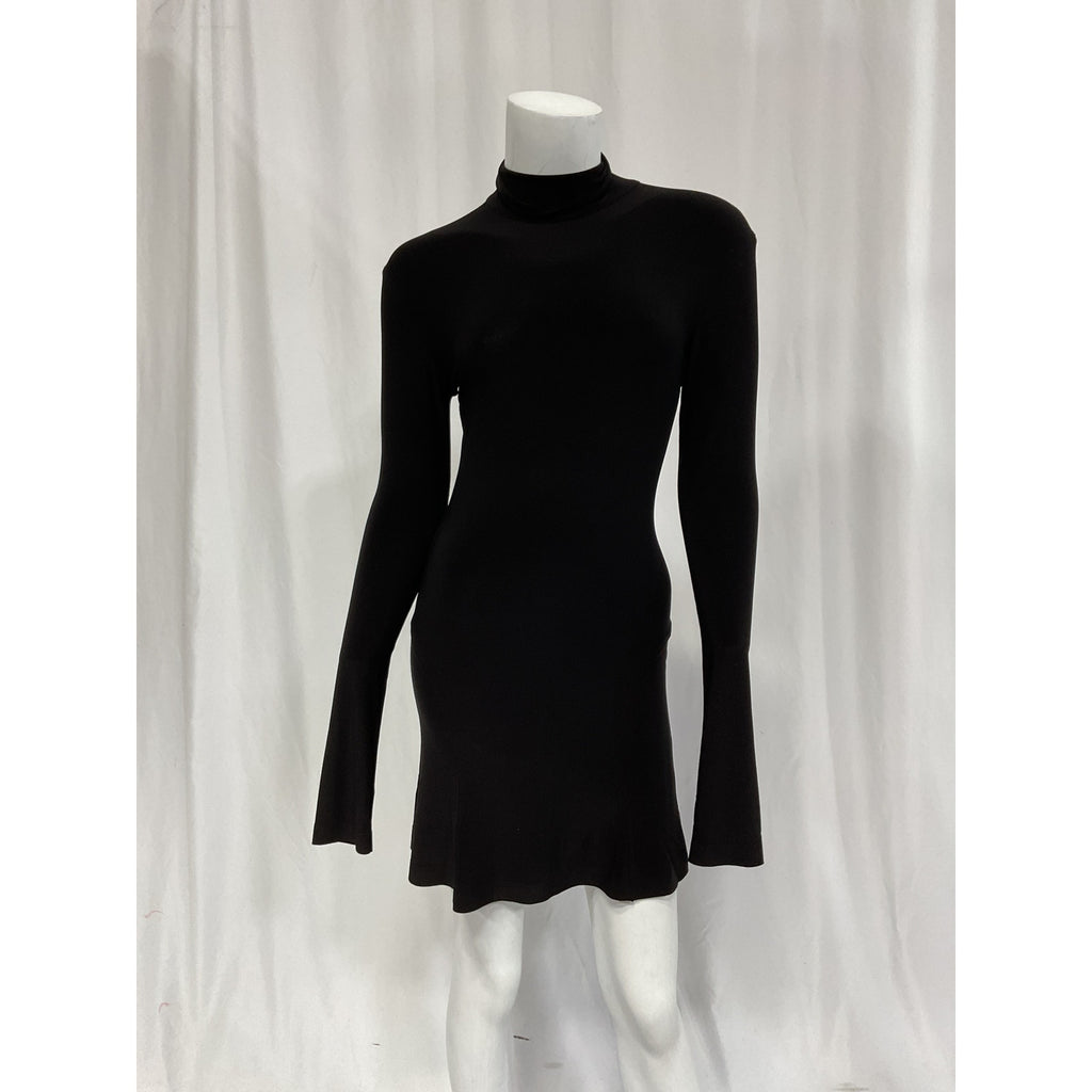 Norma Kamali Long Sleeve Black Turtleneck Fishtail Mini Dress Size XS