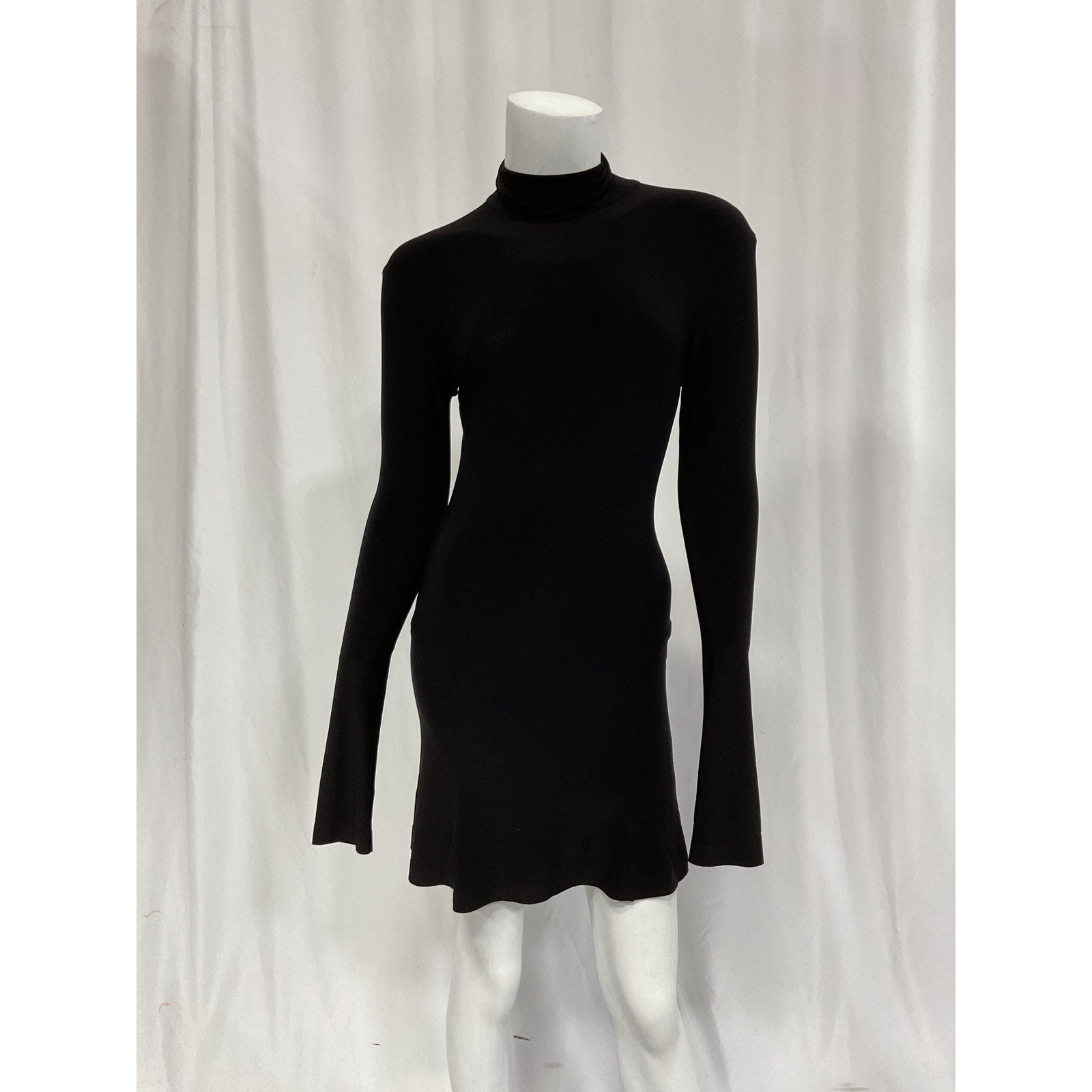 Norma Kamali Long Sleeve Black Turtleneck Fishtail Mini Dress Size XS