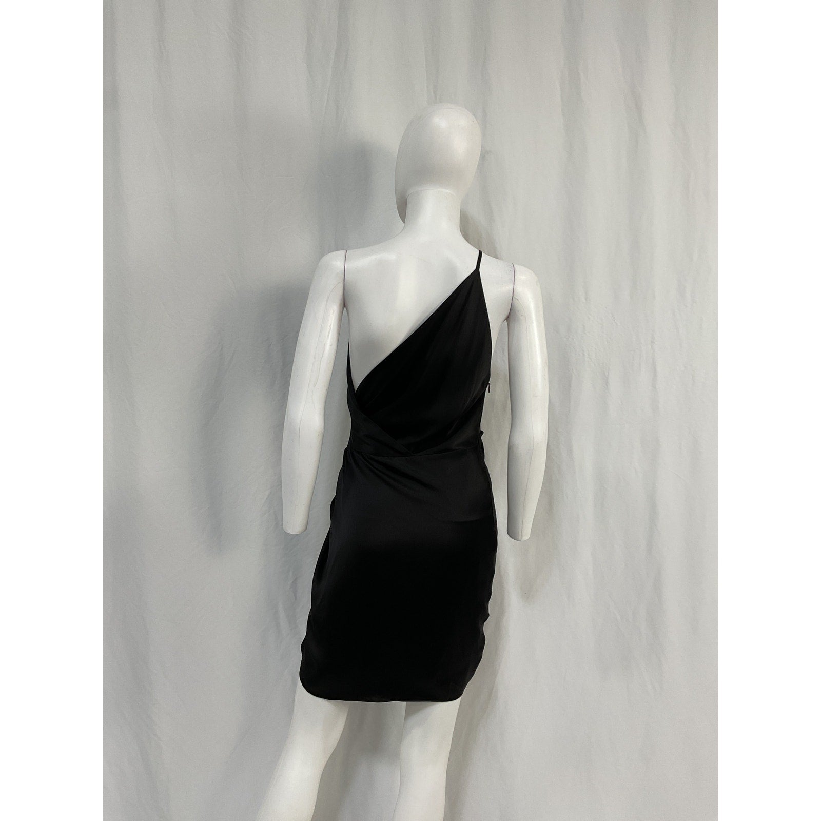 Michelle Mason 'One-Shoulder' Black Silk Twist-Front Mini Dress Size 4