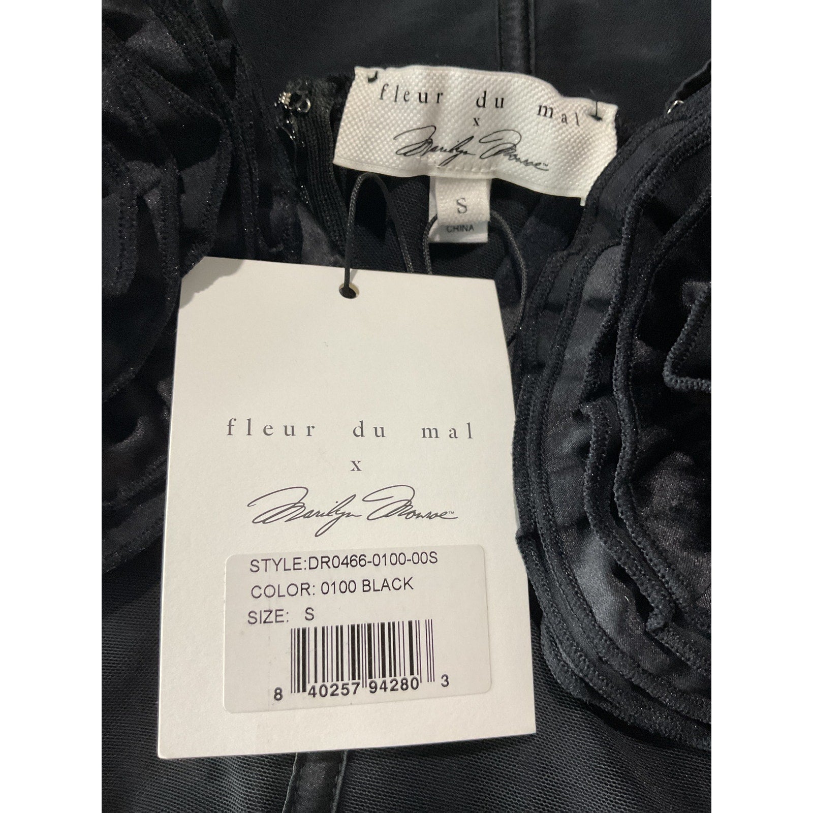Fleur Du Mal Rose Black Polyamide Cup Dress Size S - NWT