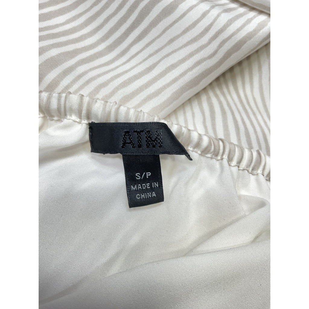 Atm Anthony Thomas White Melillo Striped Silk-Crepe Midi Skirt Size S
