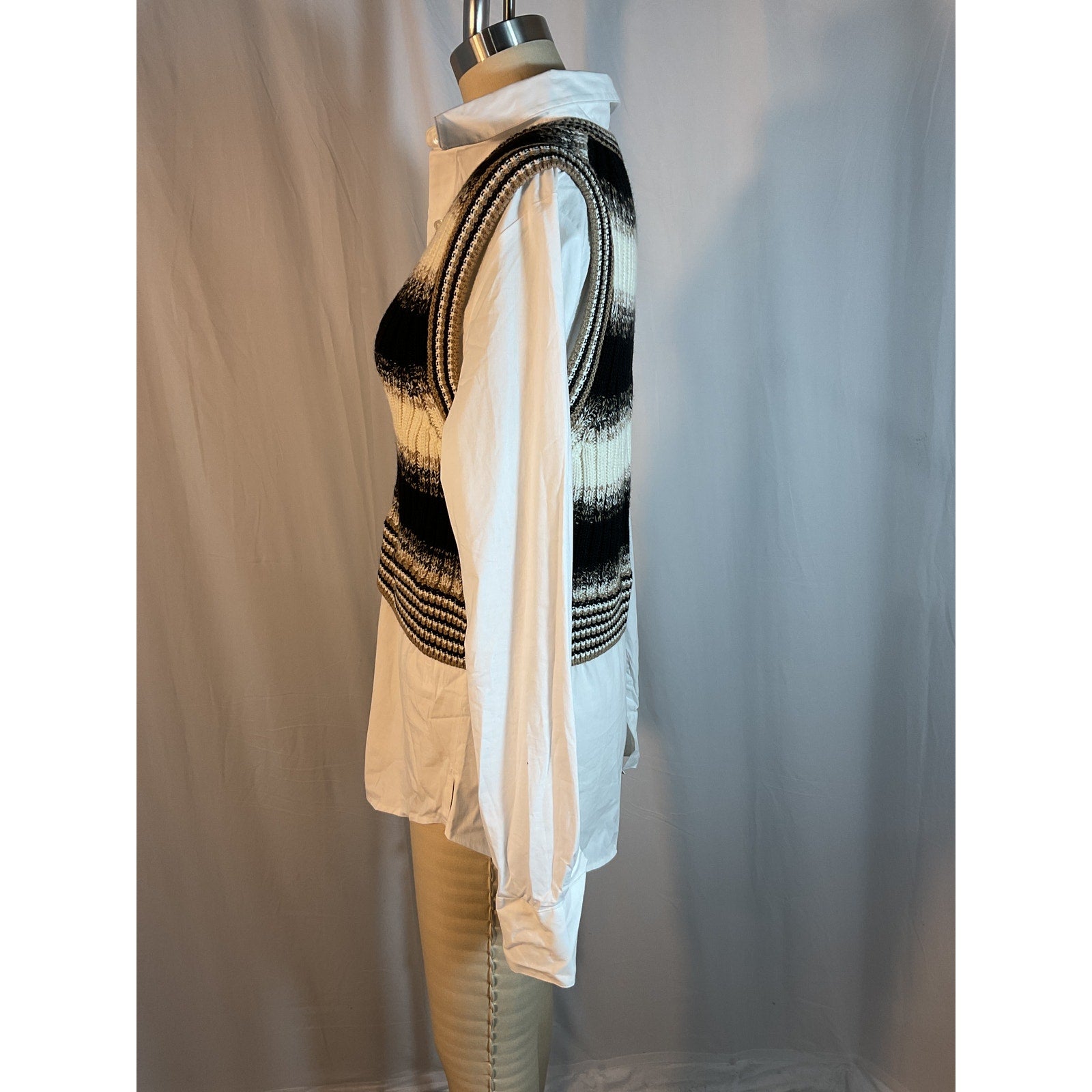 Veronica Beard 'Spear' Black Cotton Poplin Mixed Media Vest Size S
