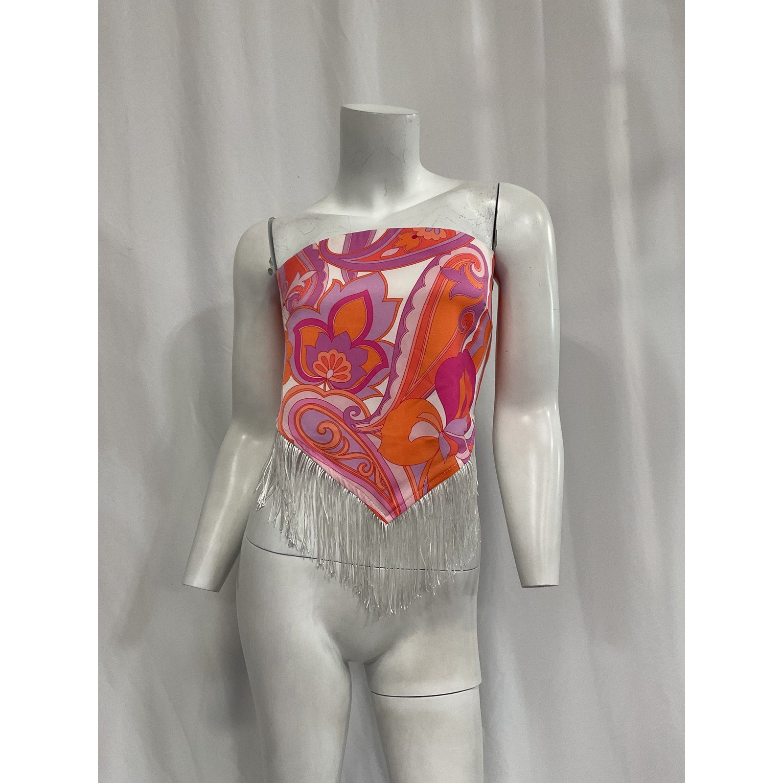 Line & Dot 'Mara' Pink Satin Fringe Hem Scarf Top Size S