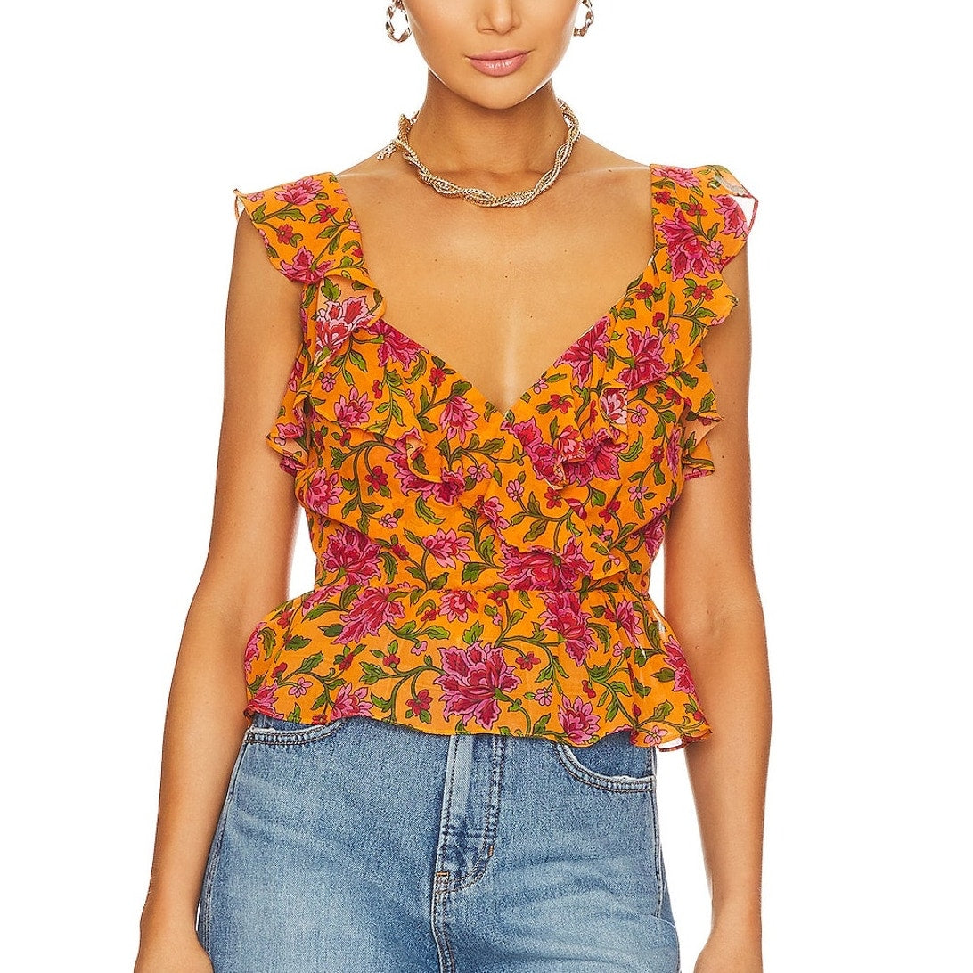 Veronica Beard Floral Multicolor Randa Top Size 4