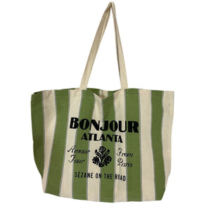 Sézane Striped Green Bonjour Atlanta Tote Bag
