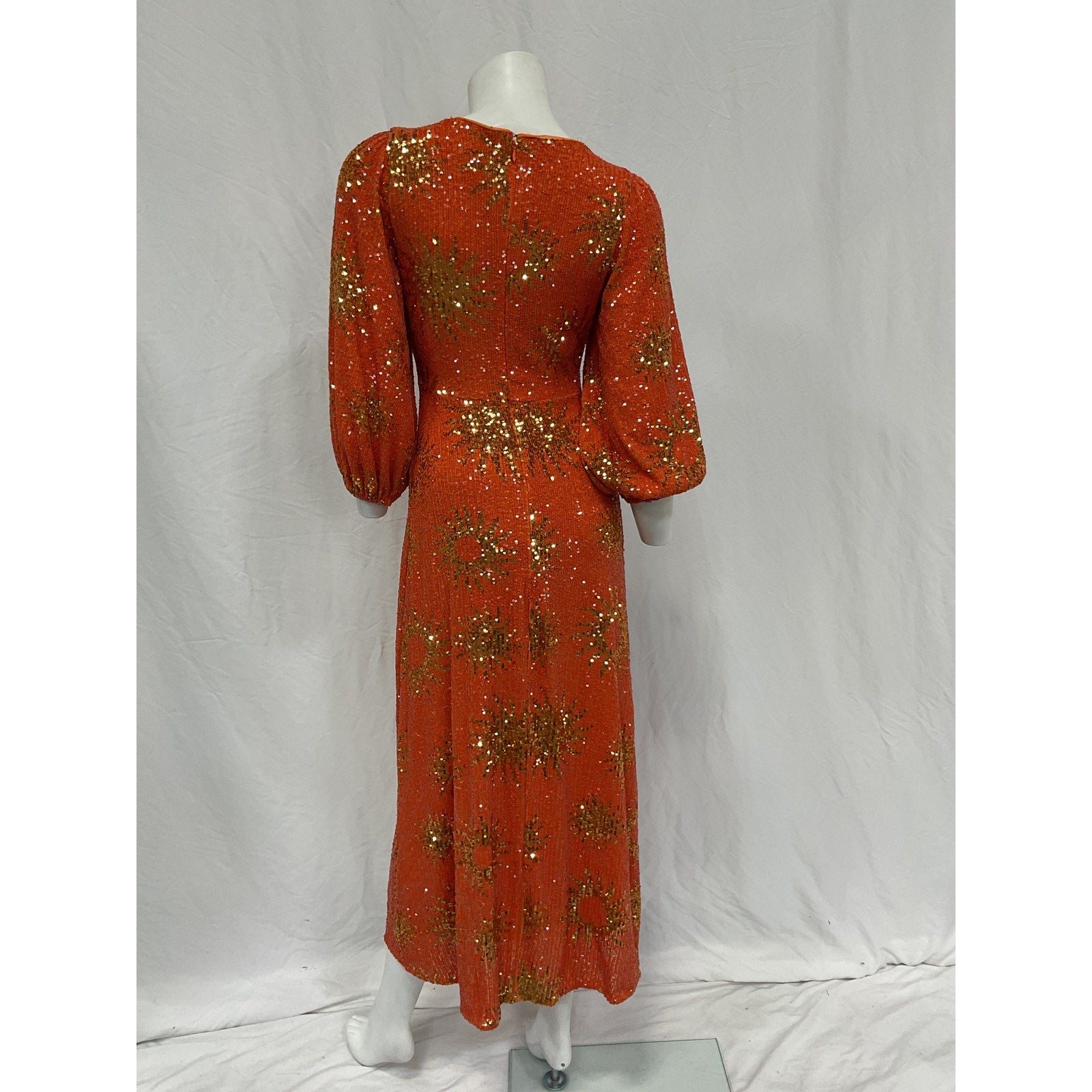 Farm Rio Sunny Mood Sequin Orange Cut-Out Midi-Dress Size XXS