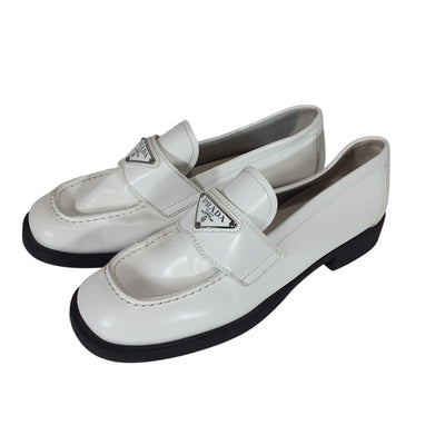 Prada Sleek White Logo Penny Loafer Shoes Size 7.5 US / 37.5 EU