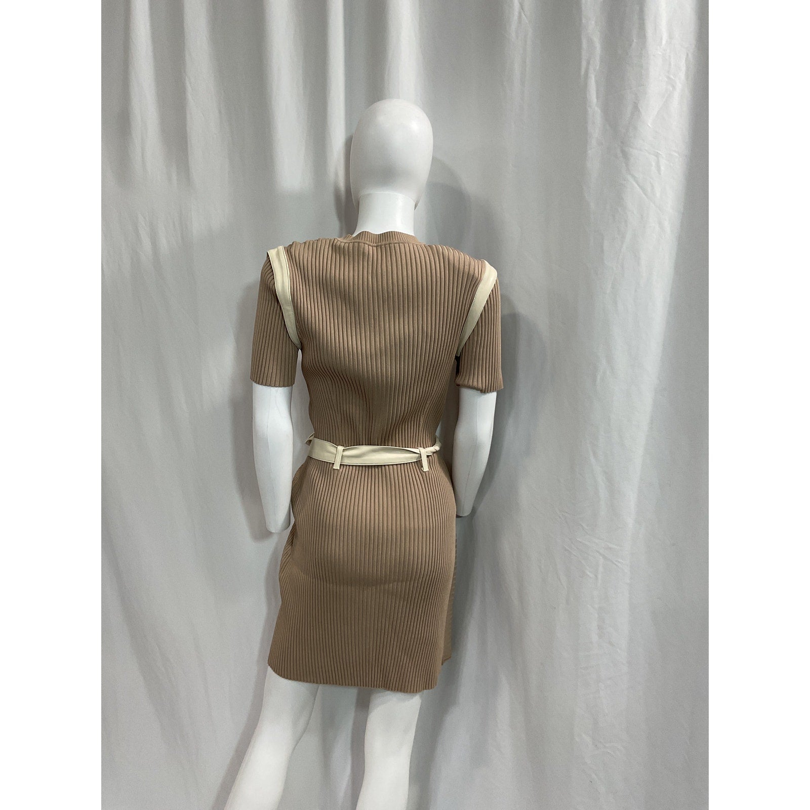 Simkhai 'Hardin' Beige Faux Leather Rib Belted Dress Size M