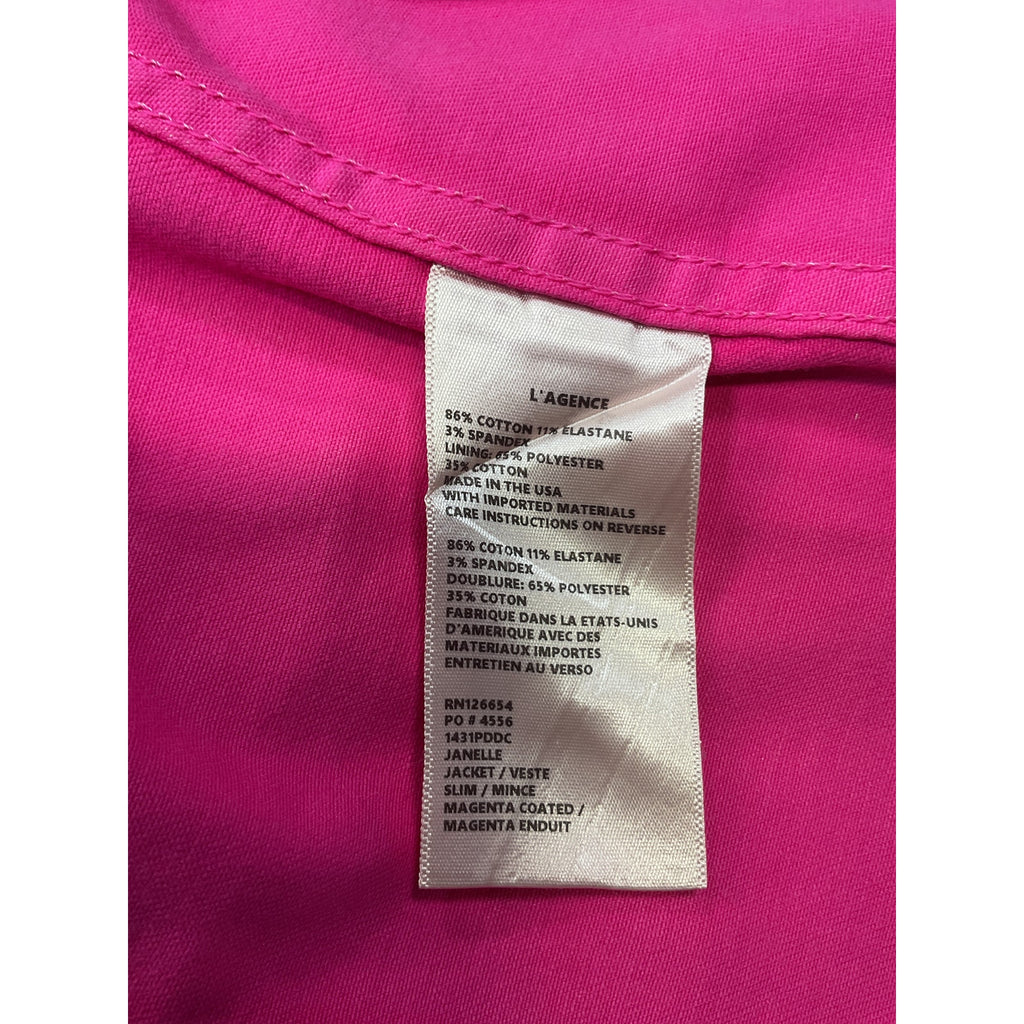 L'Agence 'Janelle' Pink Cotton Coated Jacket Size XS