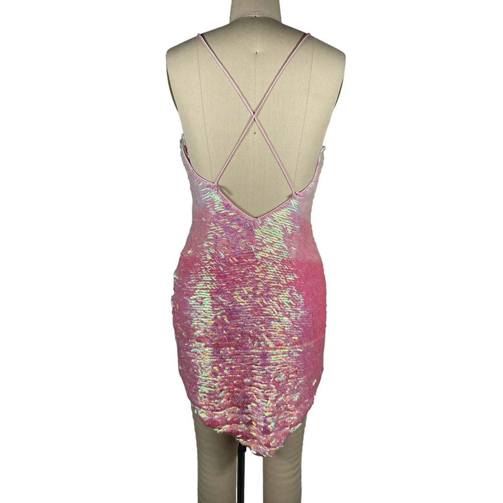 Retrofete 'Sirena' Pink Viscose Feather Sequin Dress Size M