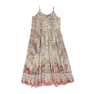 Camilla Little Girl'S & Tie Brown Cotton Front Maxi Dress Size 14