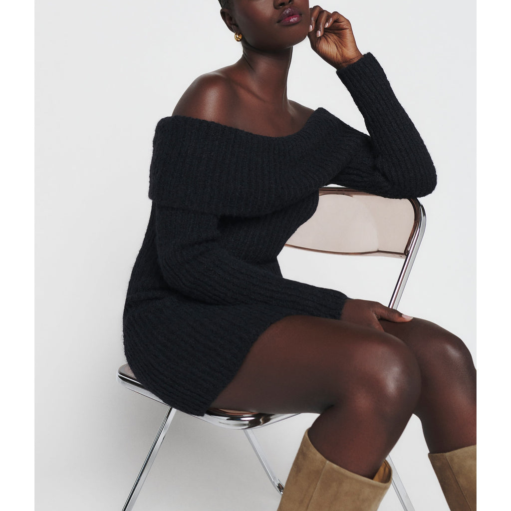 Reformation 'Jayne' Black Foldover Sweater Mini Dress Size XS