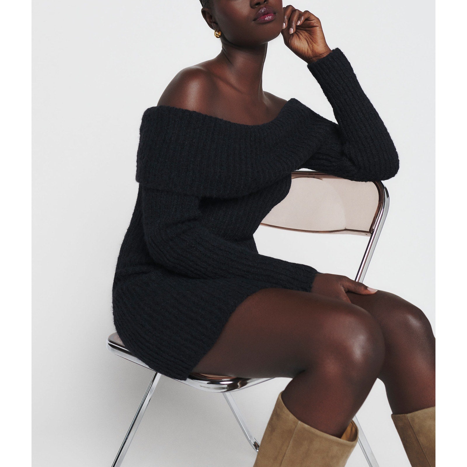 Reformation 'Jayne' Black Foldover Sweater Mini Dress Size XS