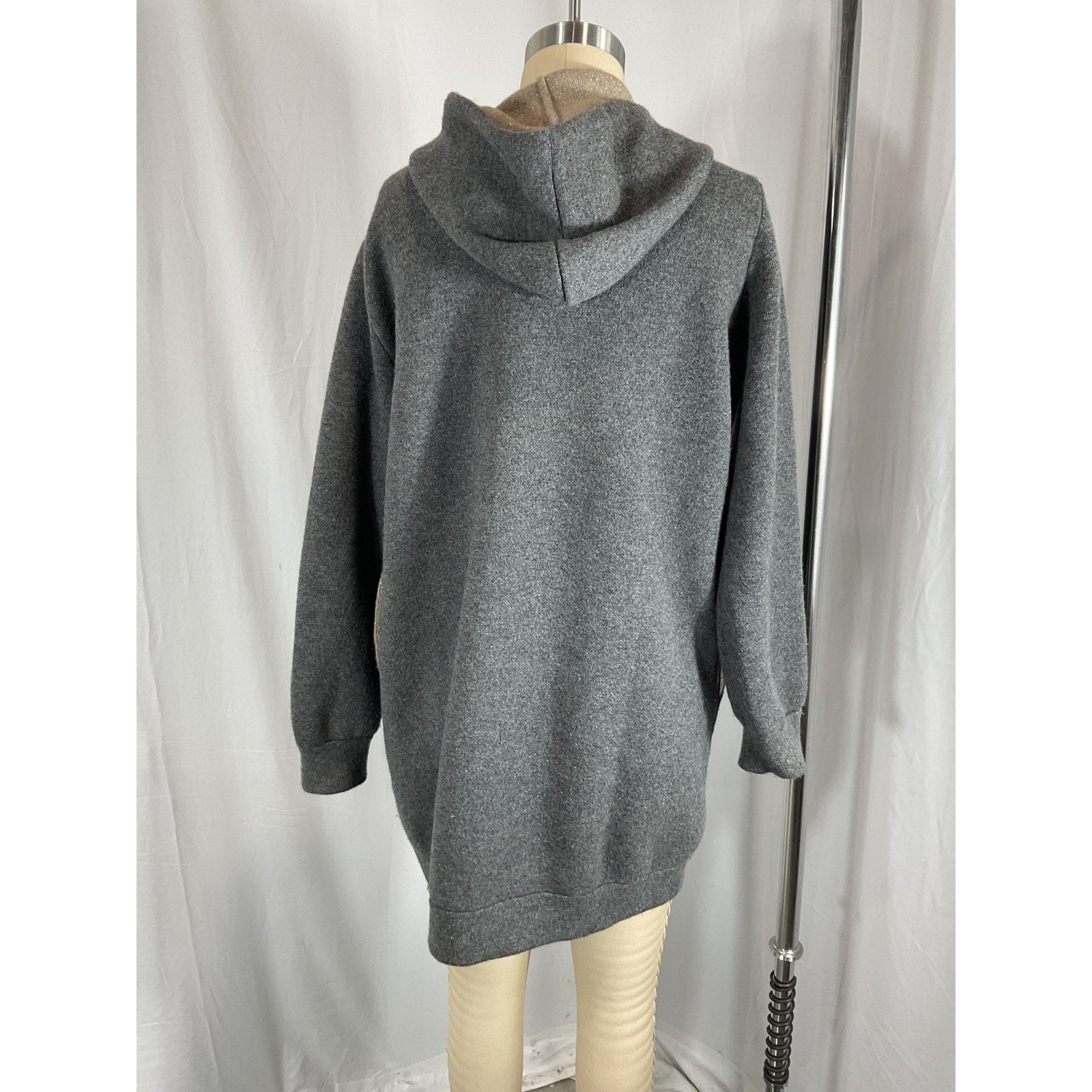 Brunello Cucinelli Grey Cashmere-Blend Long-Line Zip Hooded Cardigan Size XS