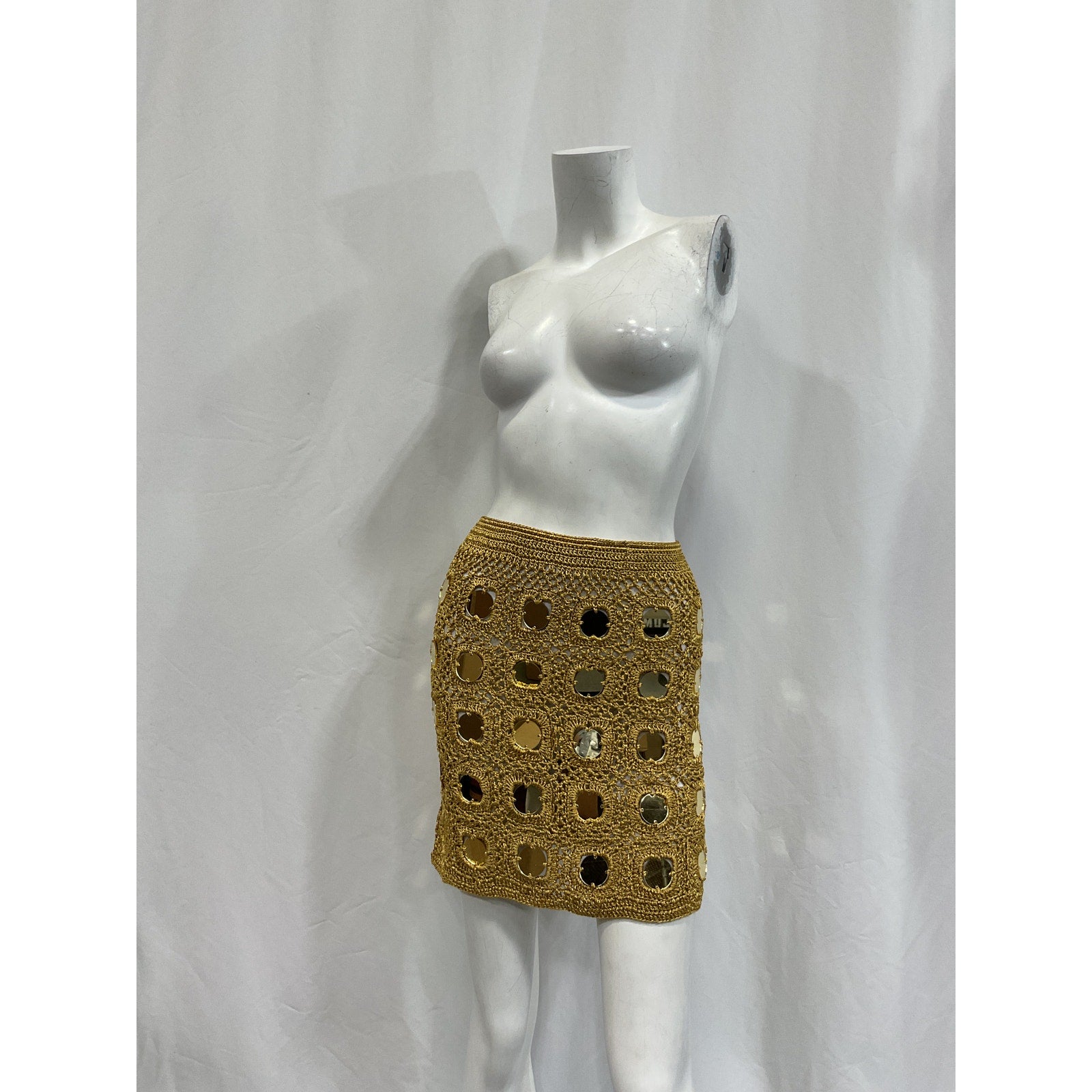 Alix Pinho 'Translucid' Gold Cotton Mini Skirt Size M - NWT