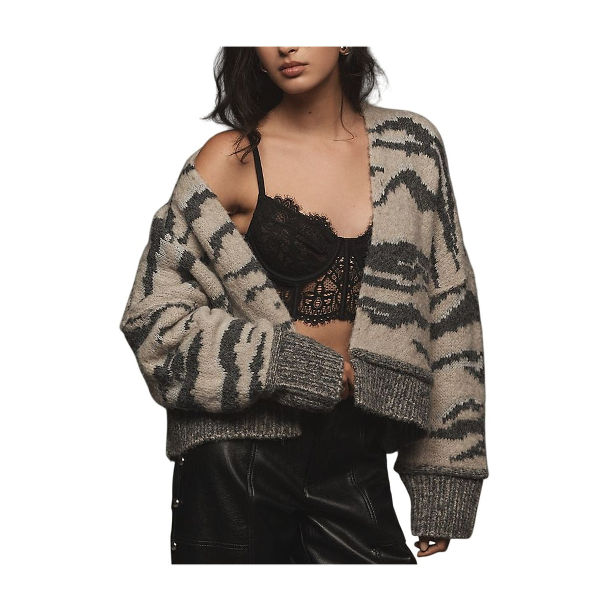 Pilcro Cozy Multicolor Animal Print Cardigan Size S Petite