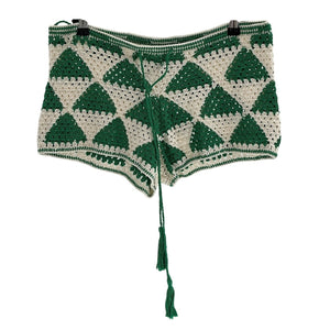 Anna Kosturova High Rise Crochet Green And White Maija Shorts Size S