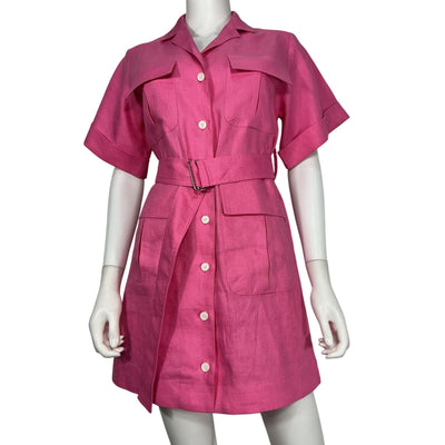 Matthew Bruch Belted Pink Safari Mini Dress Size 1