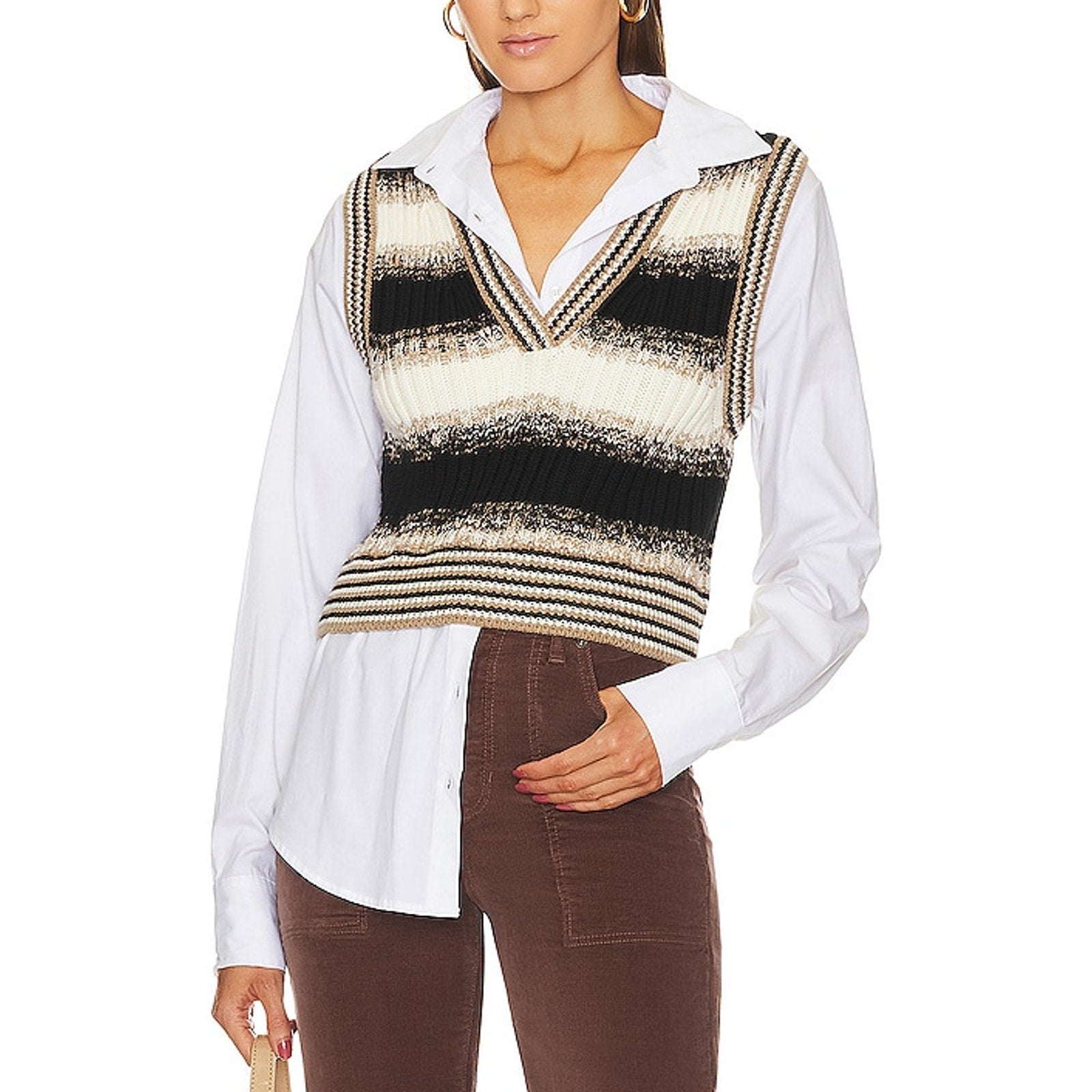 Veronica Beard 'Spear' Black Cotton Poplin Mixed Media Vest Size S