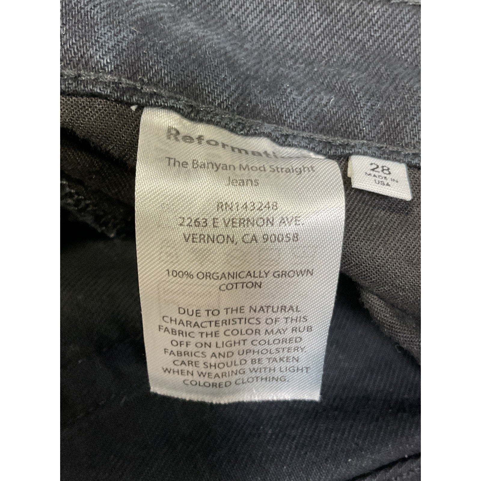 Reformation 'Banyan' Black High Rise Straight Denim Jeans Size 28