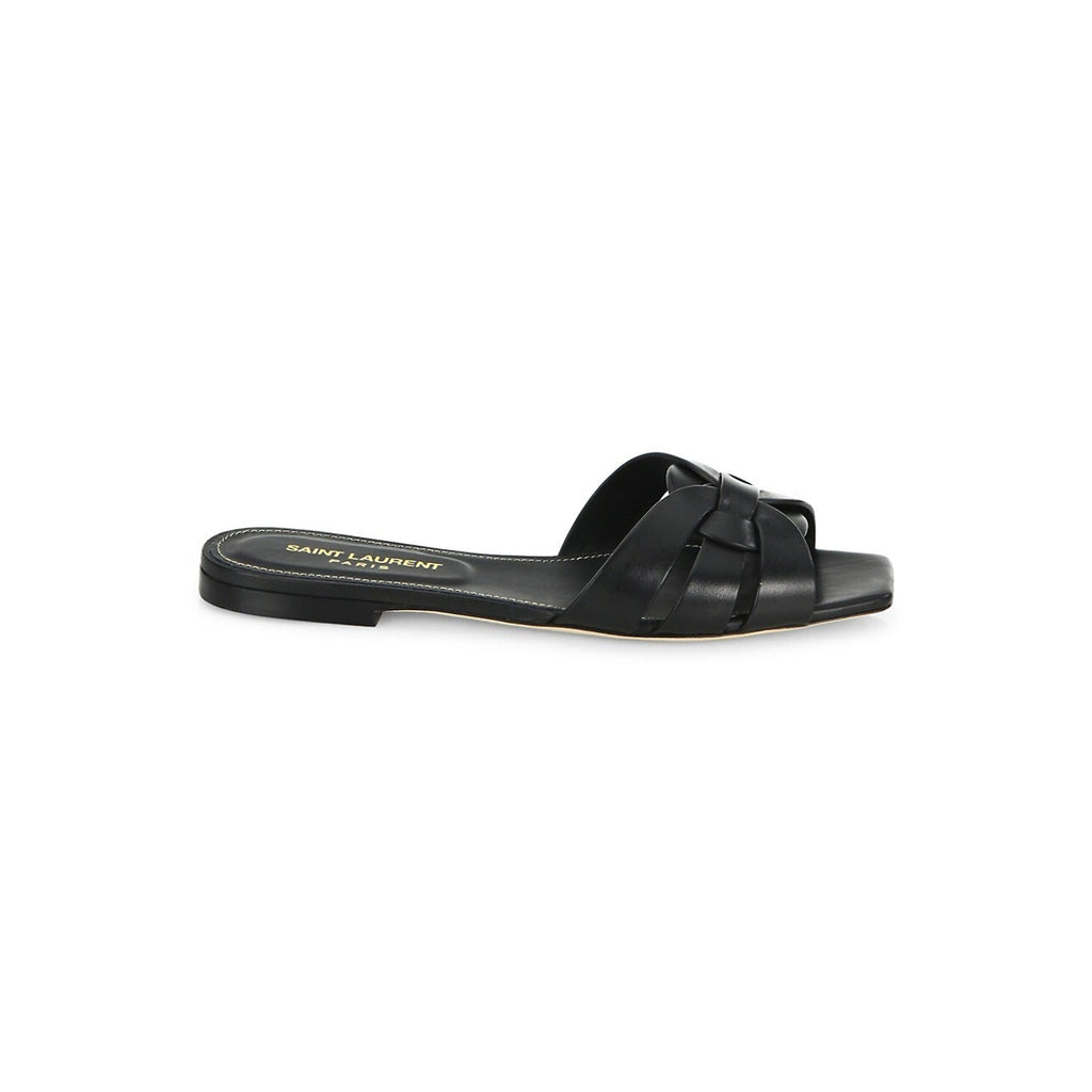 Saint Laurent 'Tribute' Black Leather Slides Size 8