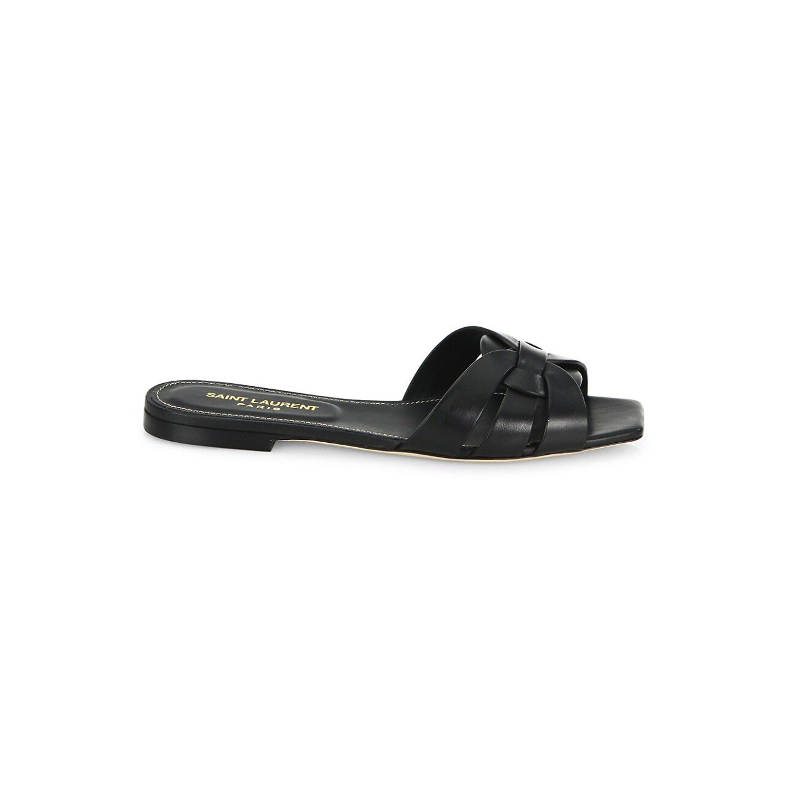 Saint Laurent 'Tribute' Black Leather Slides Size 8